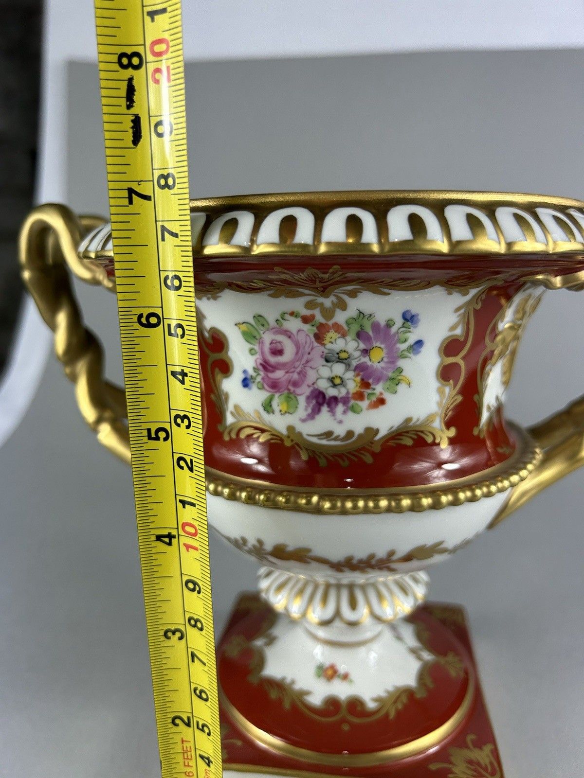 photo for sale Dresden Carl Thieme German Hand Painted Floral Porcelain Vase Gilt Handles