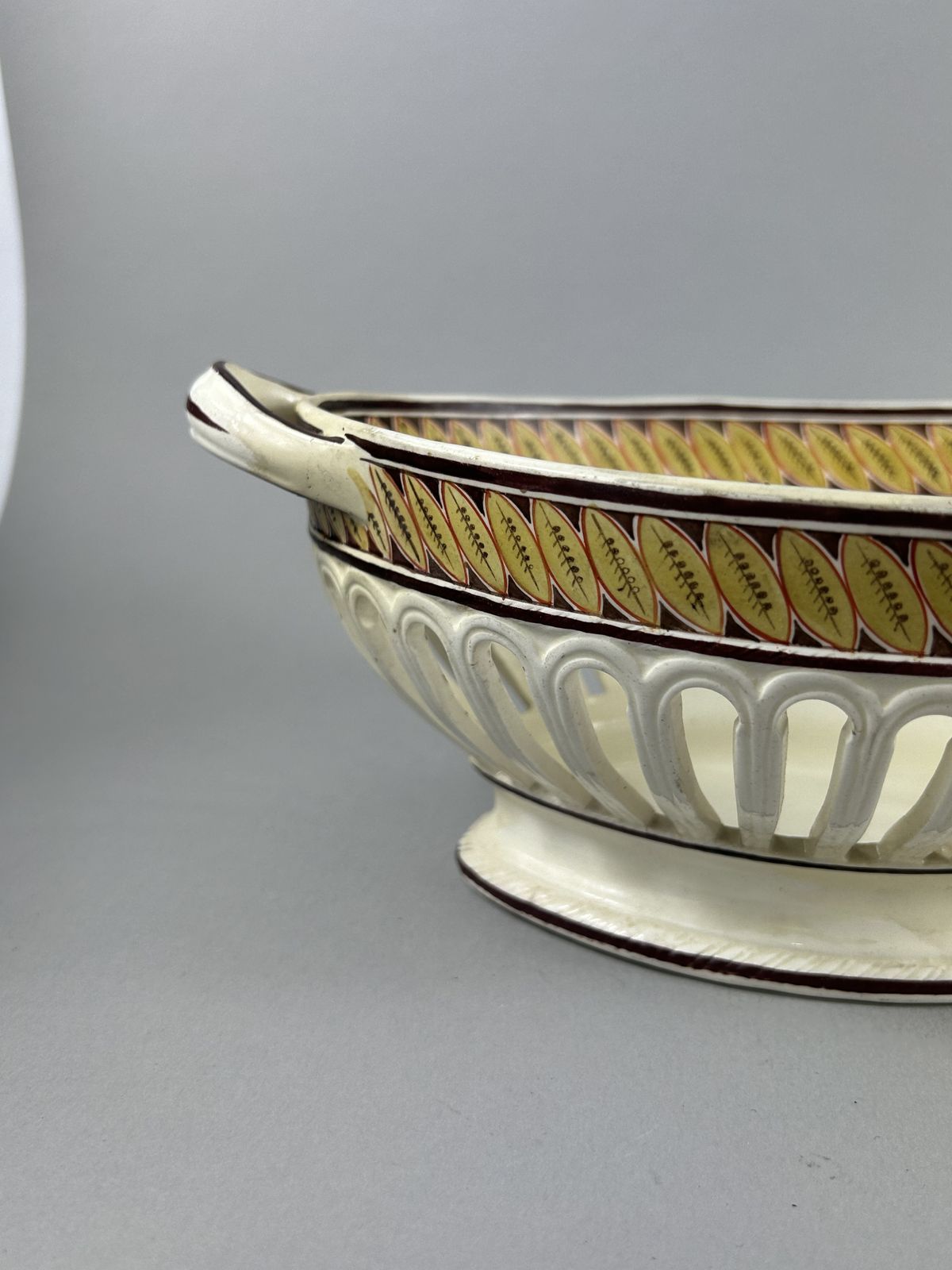 Antique Spode Creamware Reticulated Two Handle Centerpiece Bowl photo for sale