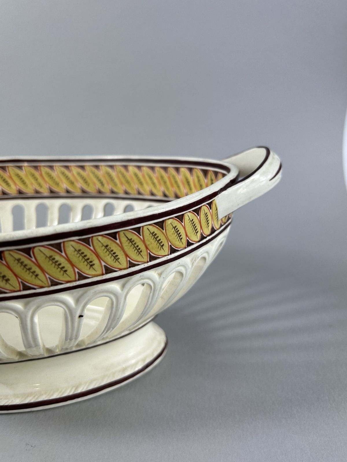 Antique Spode Creamware Reticulated Two Handle Centerpiece Bowl photo buy