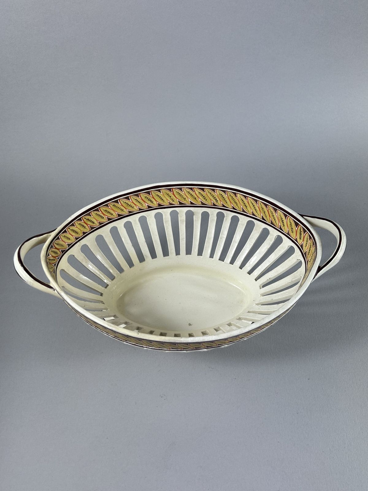 Antique Spode Creamware Reticulated Two Handle Centerpiece Bowl photo vintage