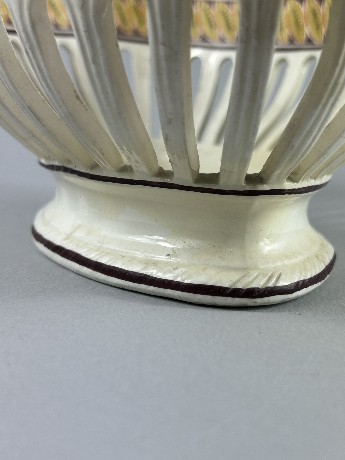 195.0 Antique Spode Creamware Reticulated Two Handle Centerpiece Bowl photo