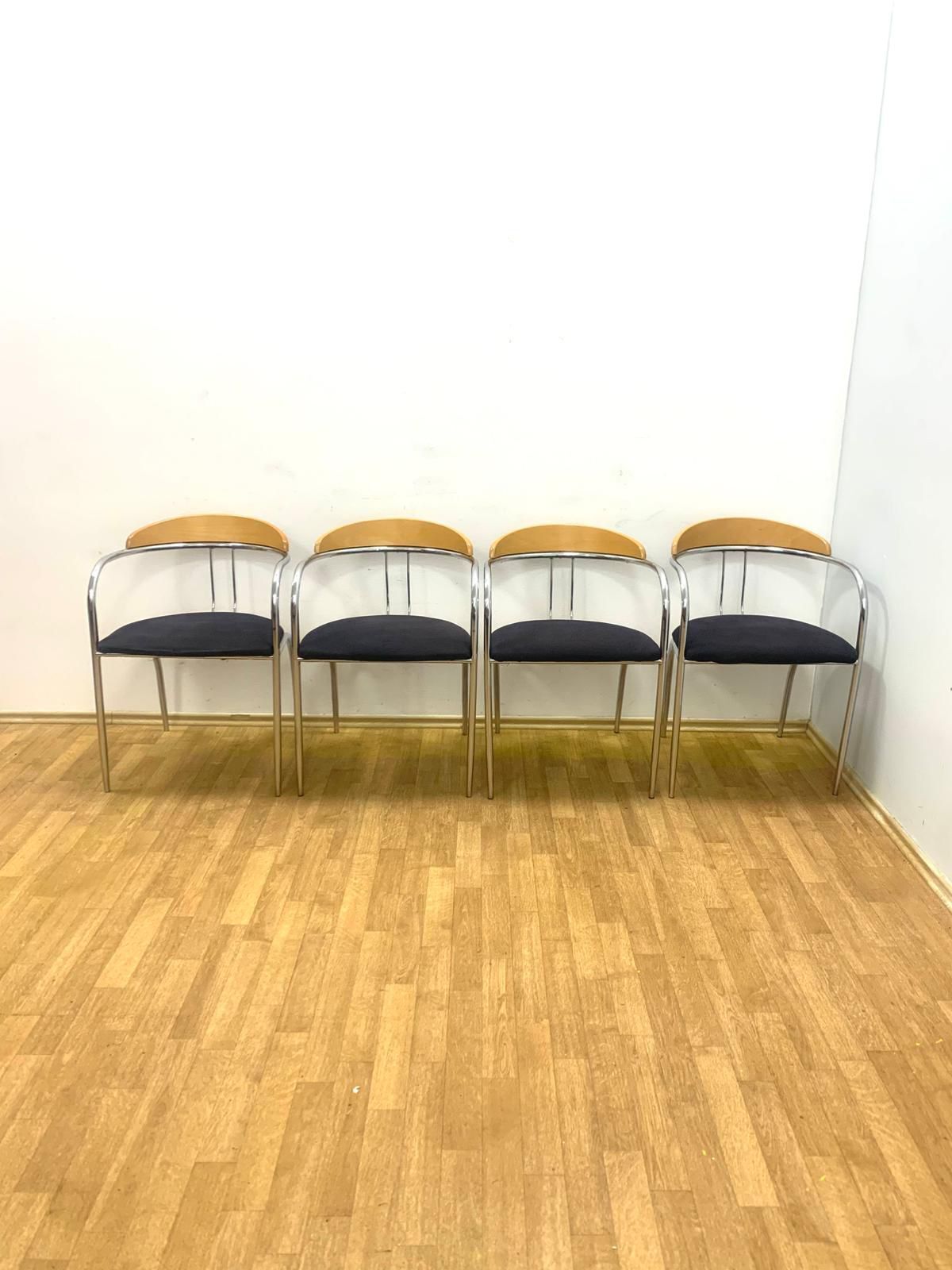 Set Of 4 Chrome And Wood Chairs, Italy, 1980s photo furniture