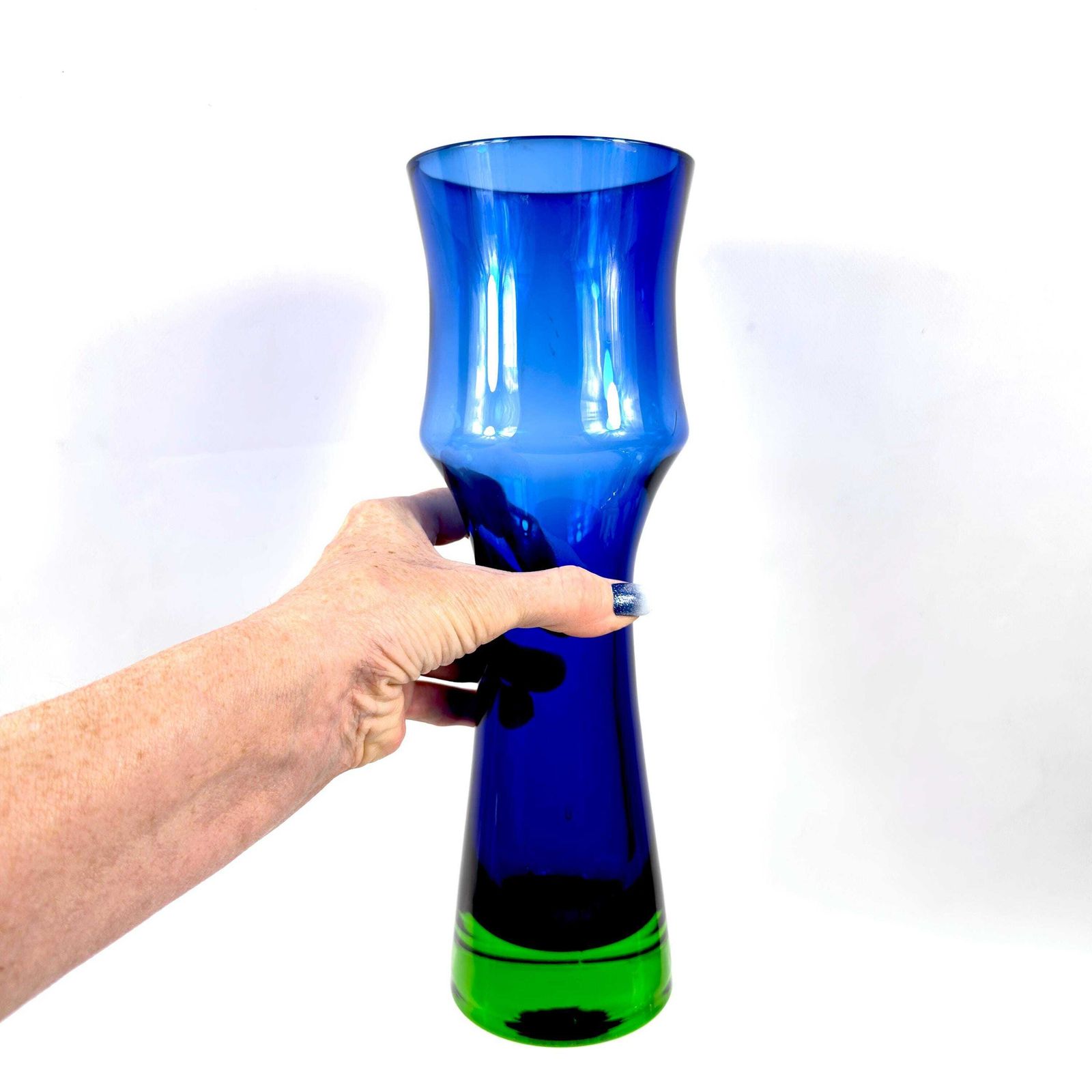 photo for sale Art Glass Vase – Blue Green Bo Borgström For åseda, 1960s, 30 Cm