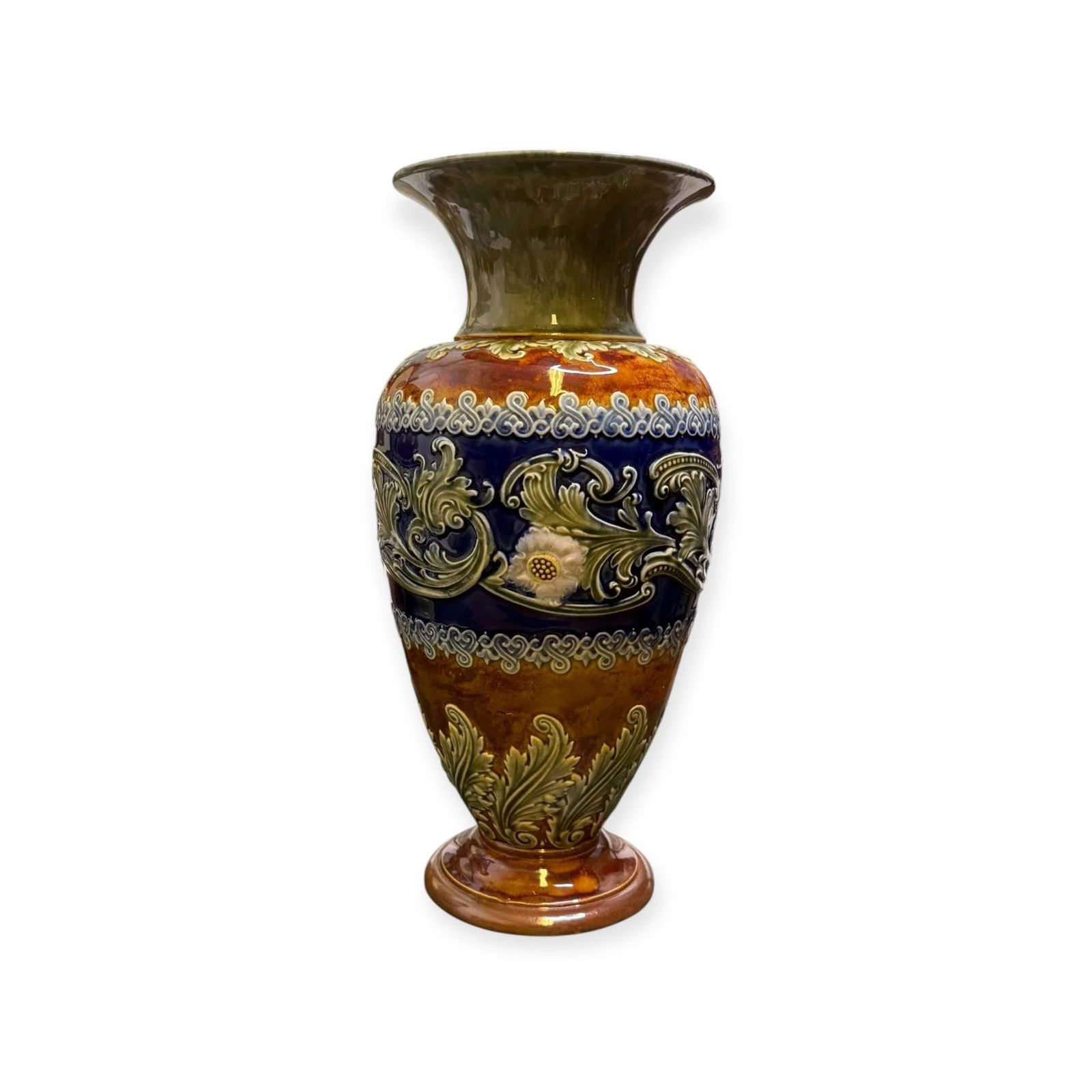 Royal Doulton Lambeth Revival Vases (Pair) Decorated By Elizabeth Pepper 2001 photo vintage