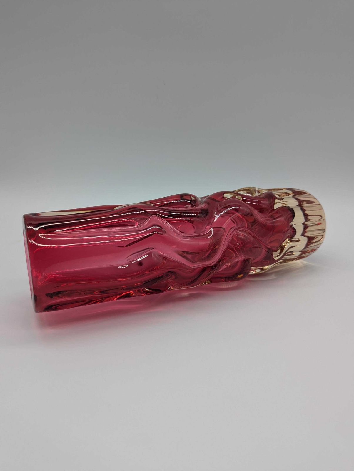 photo furniture Vintage Czech Sommerso Brain Vase – Pink Red Glass – Pavel Hlava – Mid Century Art