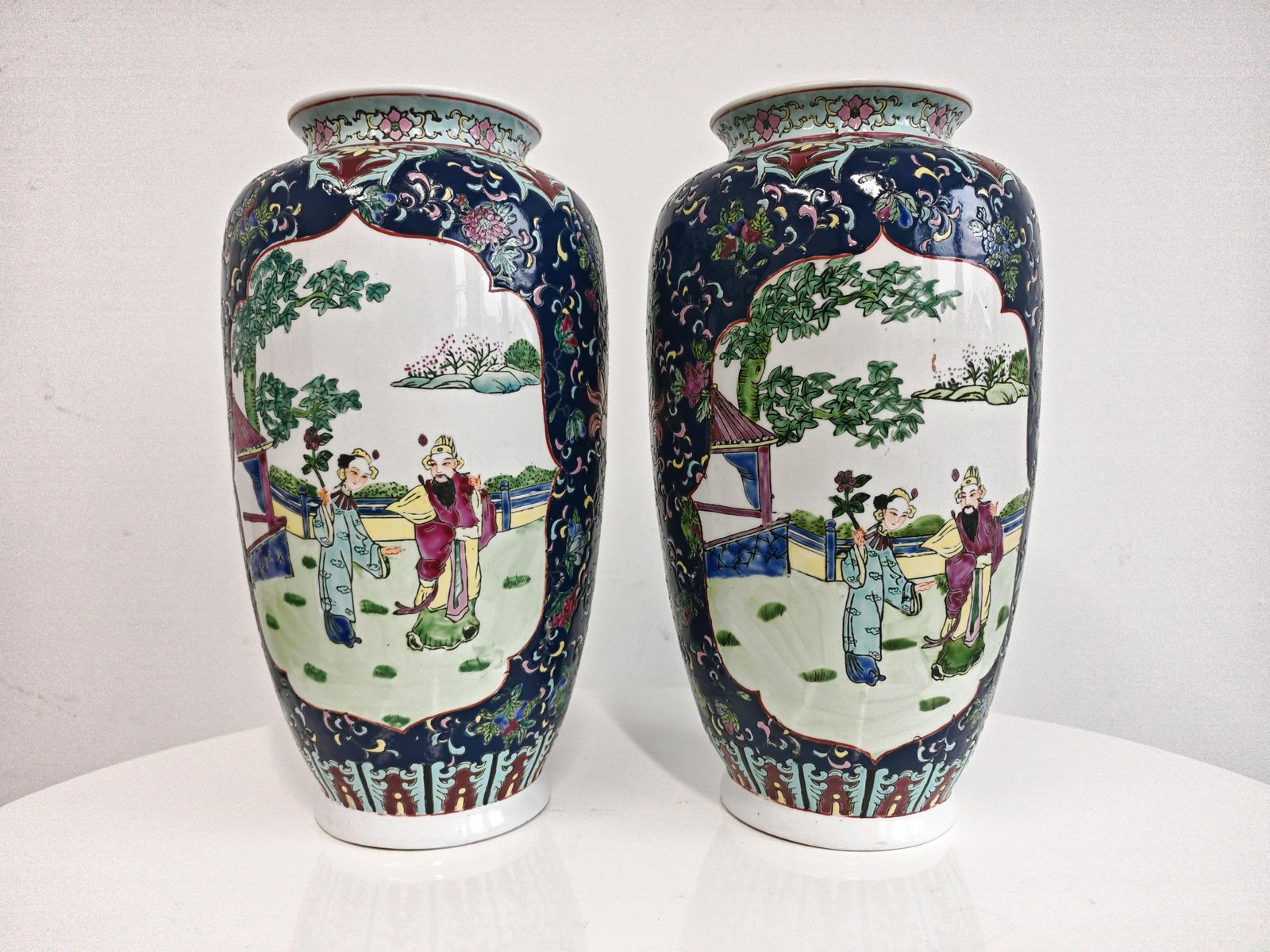 Pair Of Vintage Cermaic Famille Rose Vases, China 1930s photo furniture