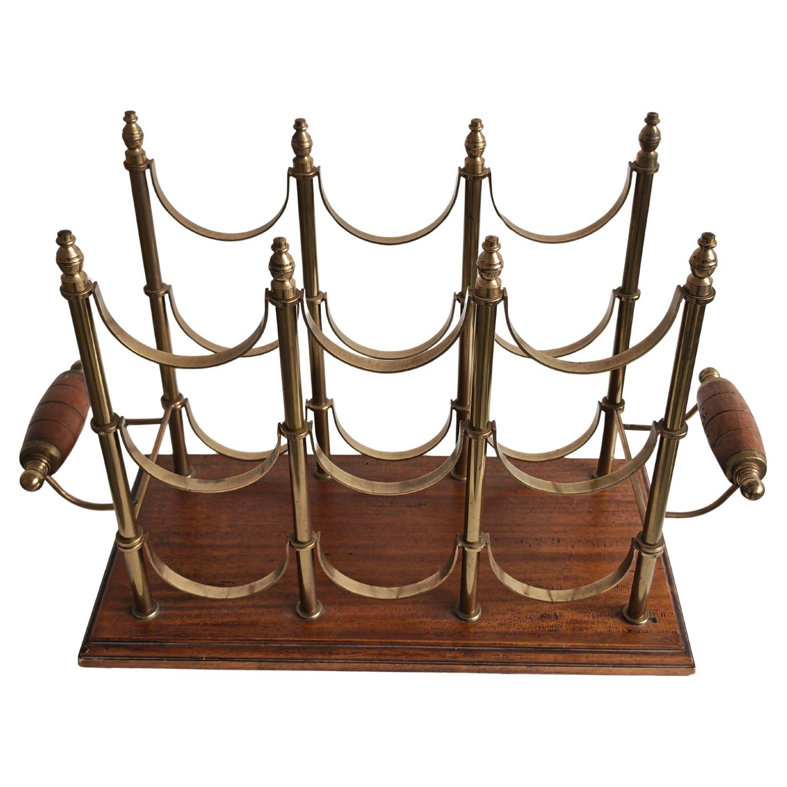 Mid Century Modern Wine Bottle Holder In Brass And Mahogany, France 1960s