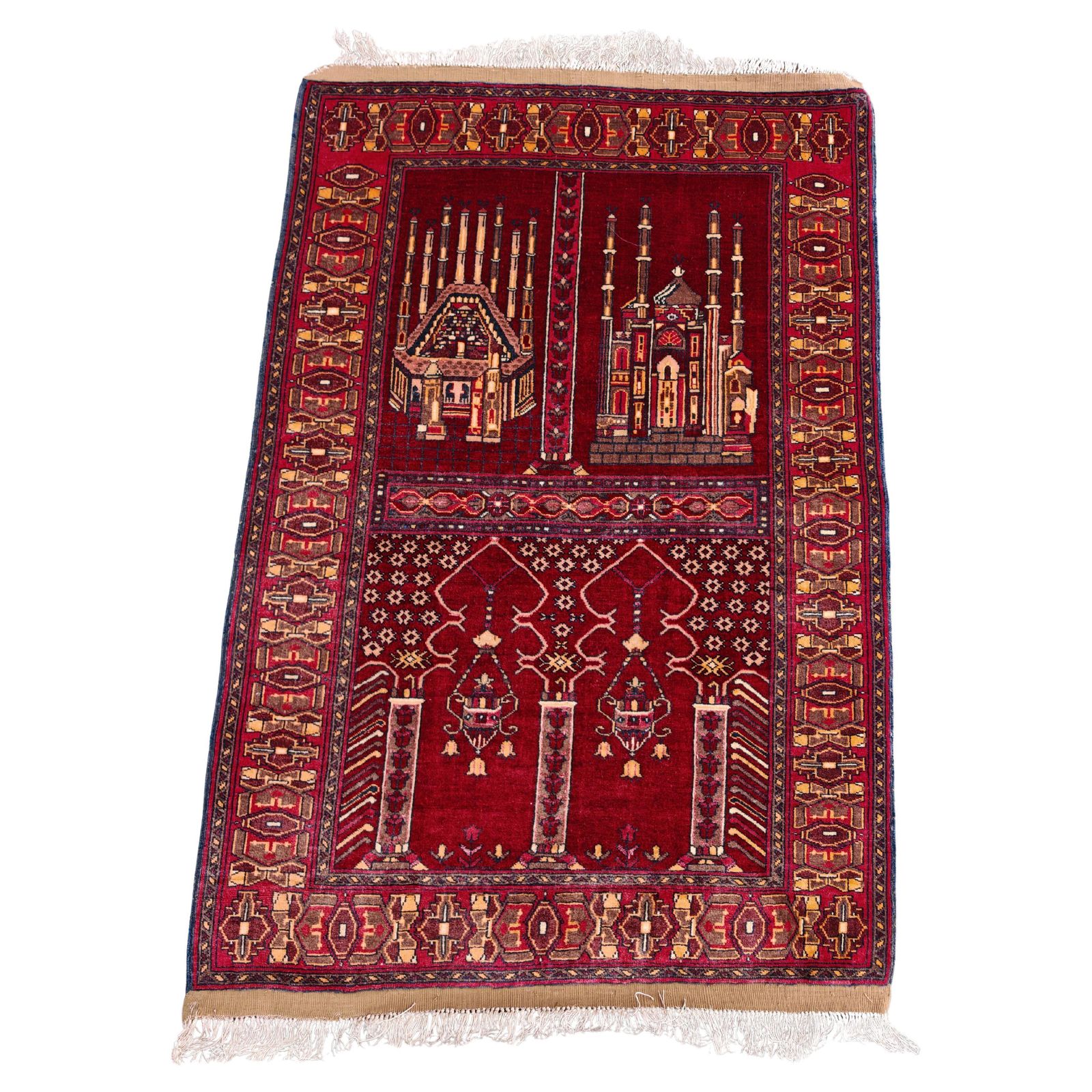 Vintage Aghan Baluch Prayer Rug With Islamic Motifs, Hand Knotted In Afghanistan