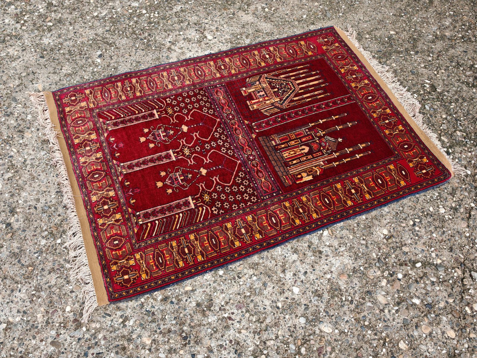 photo furniture Vintage Aghan Baluch Prayer Rug With Islamic Motifs, Hand Knotted In Afghanistan