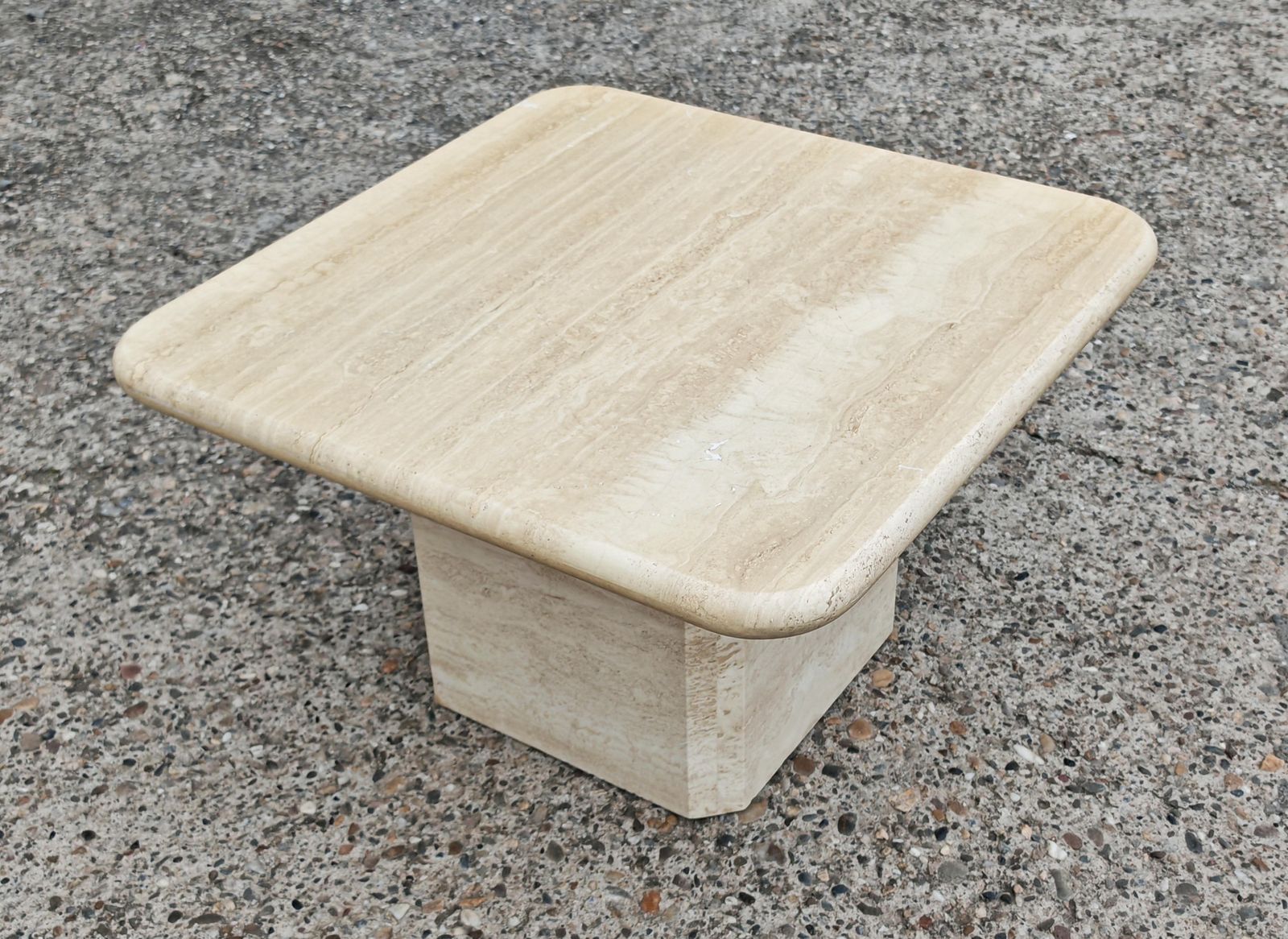 Mid Century Modern Square Shaped Coffee Table In Travertine, Italy 1970s photo vinterior