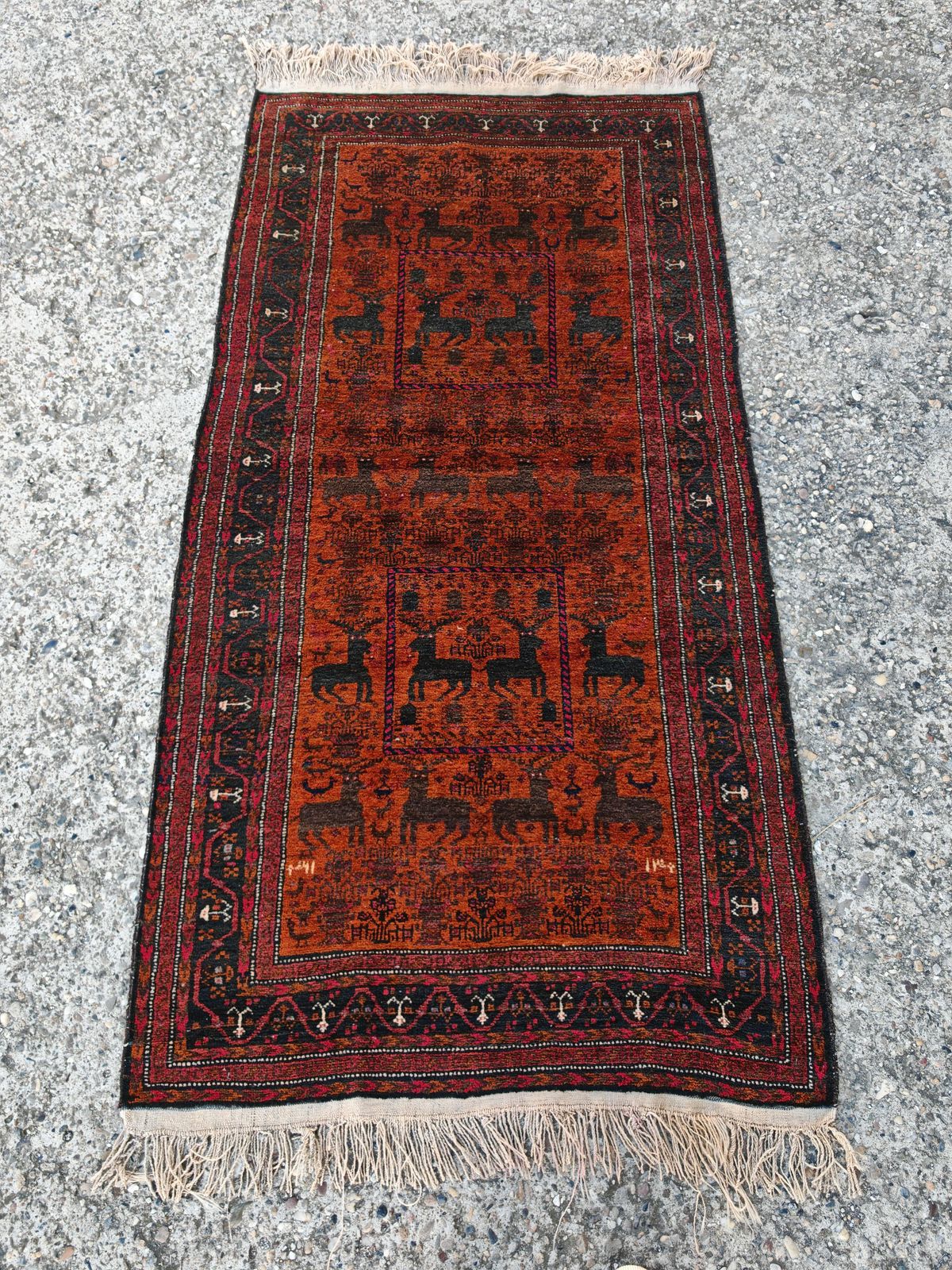 Antique Baluchi Rug With Deer Motif, Hand Knotted And Natural Dyed Wool photo furniture