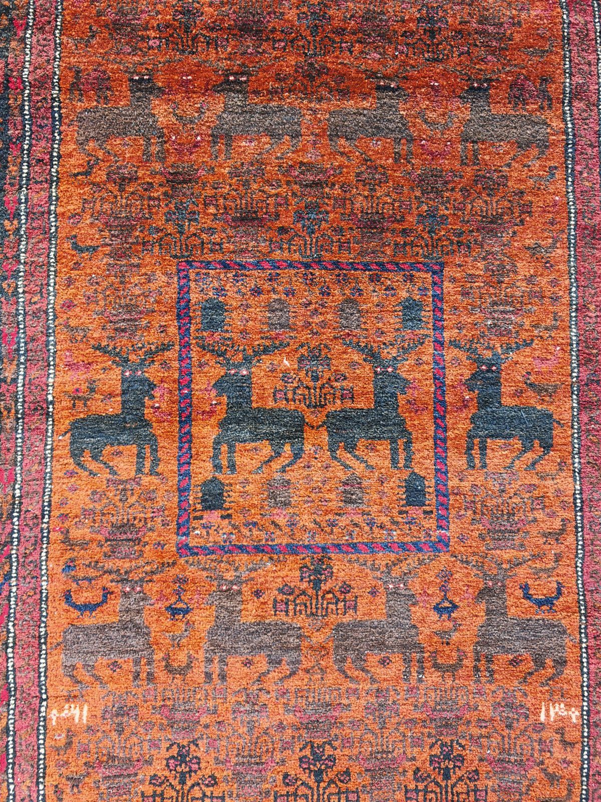 Antique Baluchi Rug With Deer Motif, Hand Knotted And Natural Dyed Wool photo Textiles