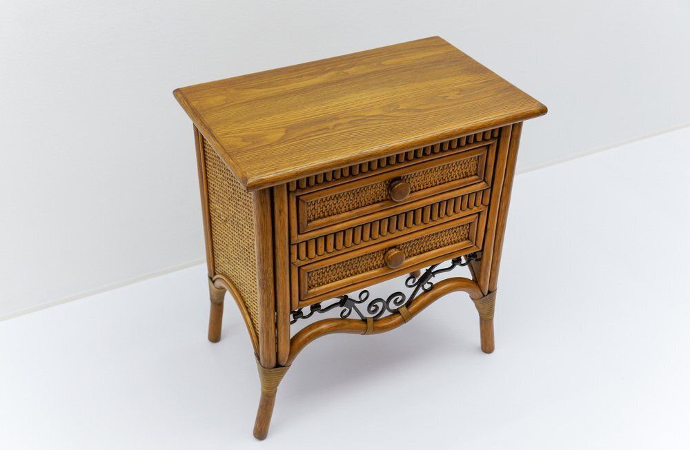 Italian Rattan And Wrought Iron Commode, 1970s, Set Of 2 photo buy