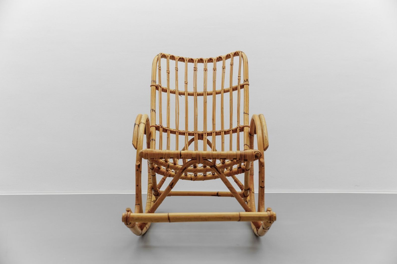 Mid Century Modern Rattan And Bamboo Rocking Chair, 1960s photo for sale