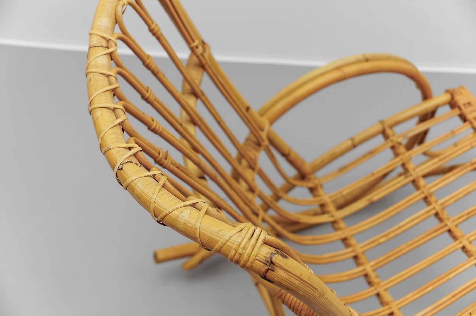 Mid Century Modern Rattan And Bamboo Rocking Chair, 1960s photo vintage