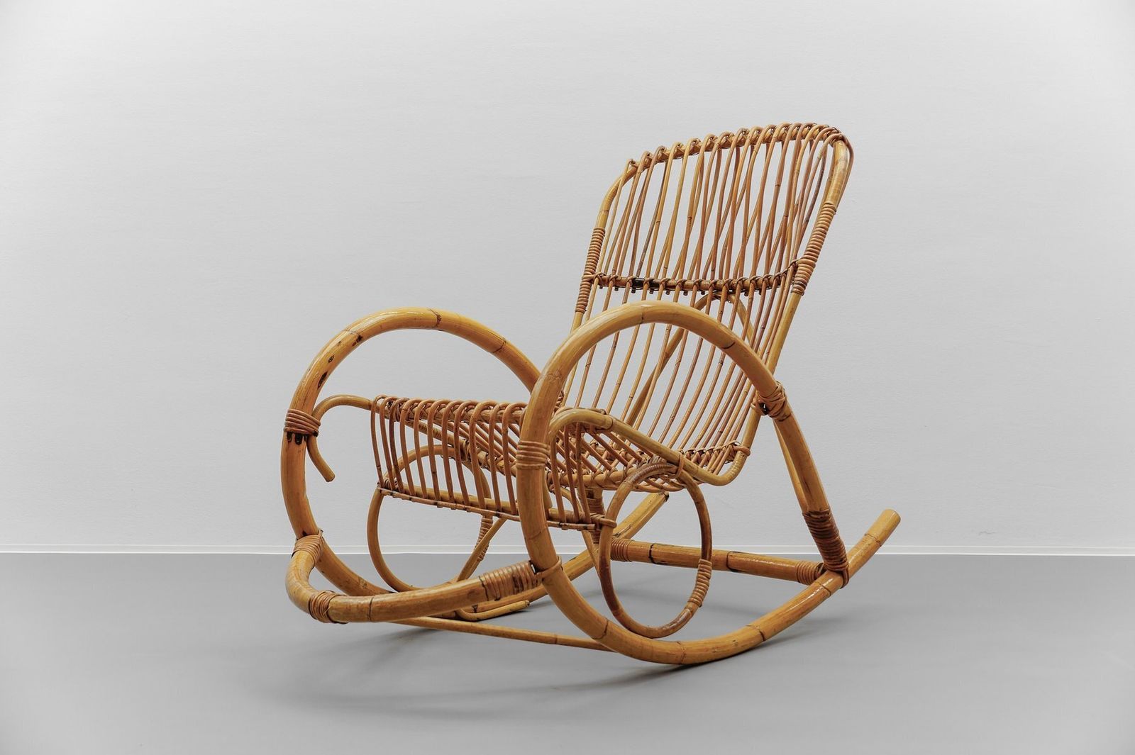 Mid Century Modern Rattan And Bamboo Rocking Chair, 1960s