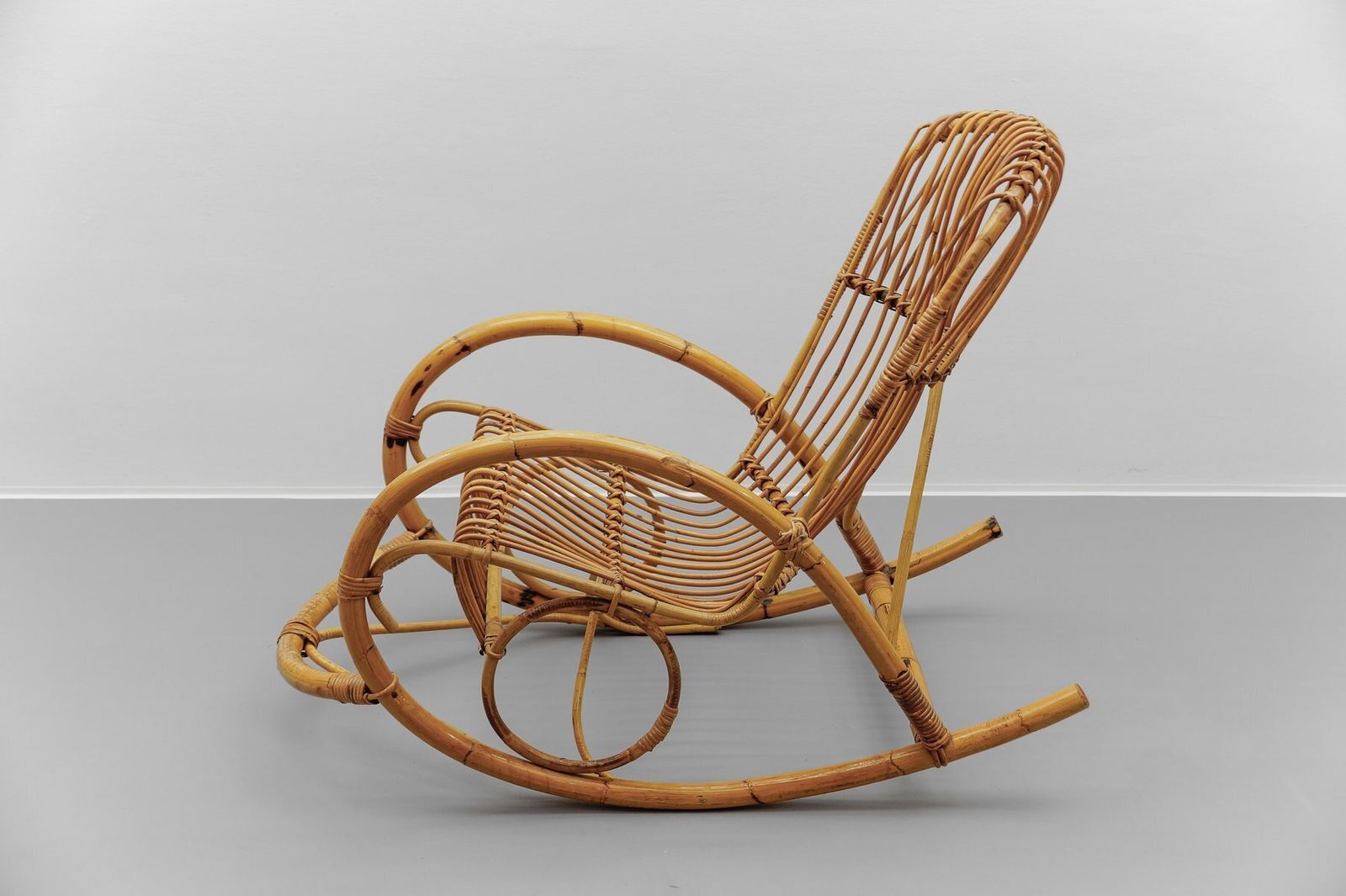 Mid Century Modern Rattan And Bamboo Rocking Chair, 1960s photo for sale
