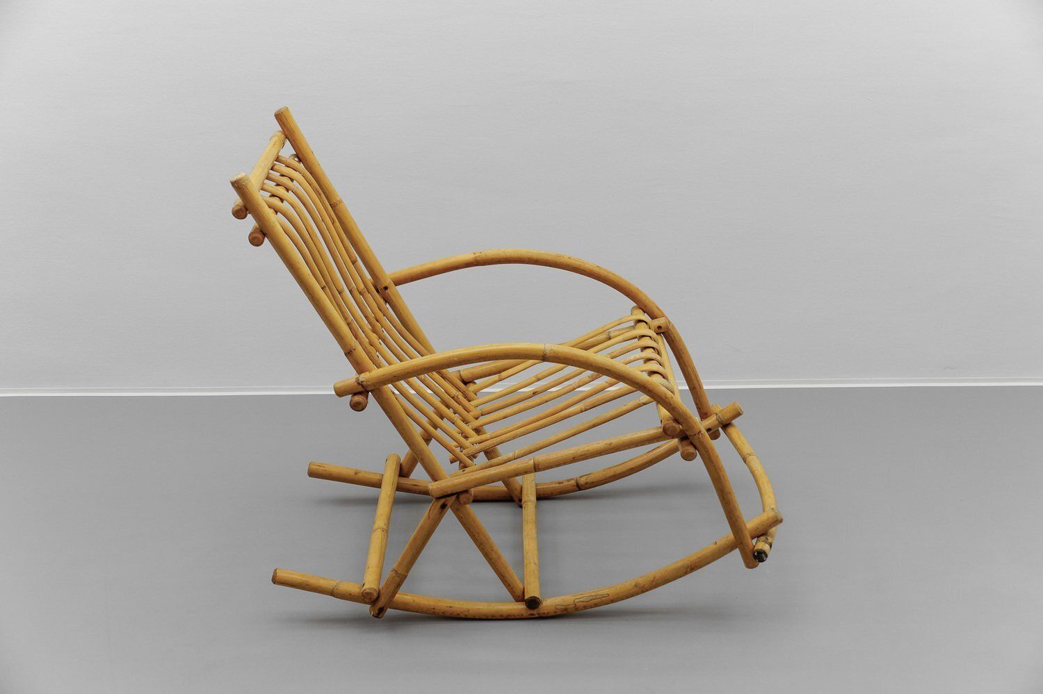 Mid Century Modern Rattan And Bamboo Rocking Chair, 1960s photo for sale