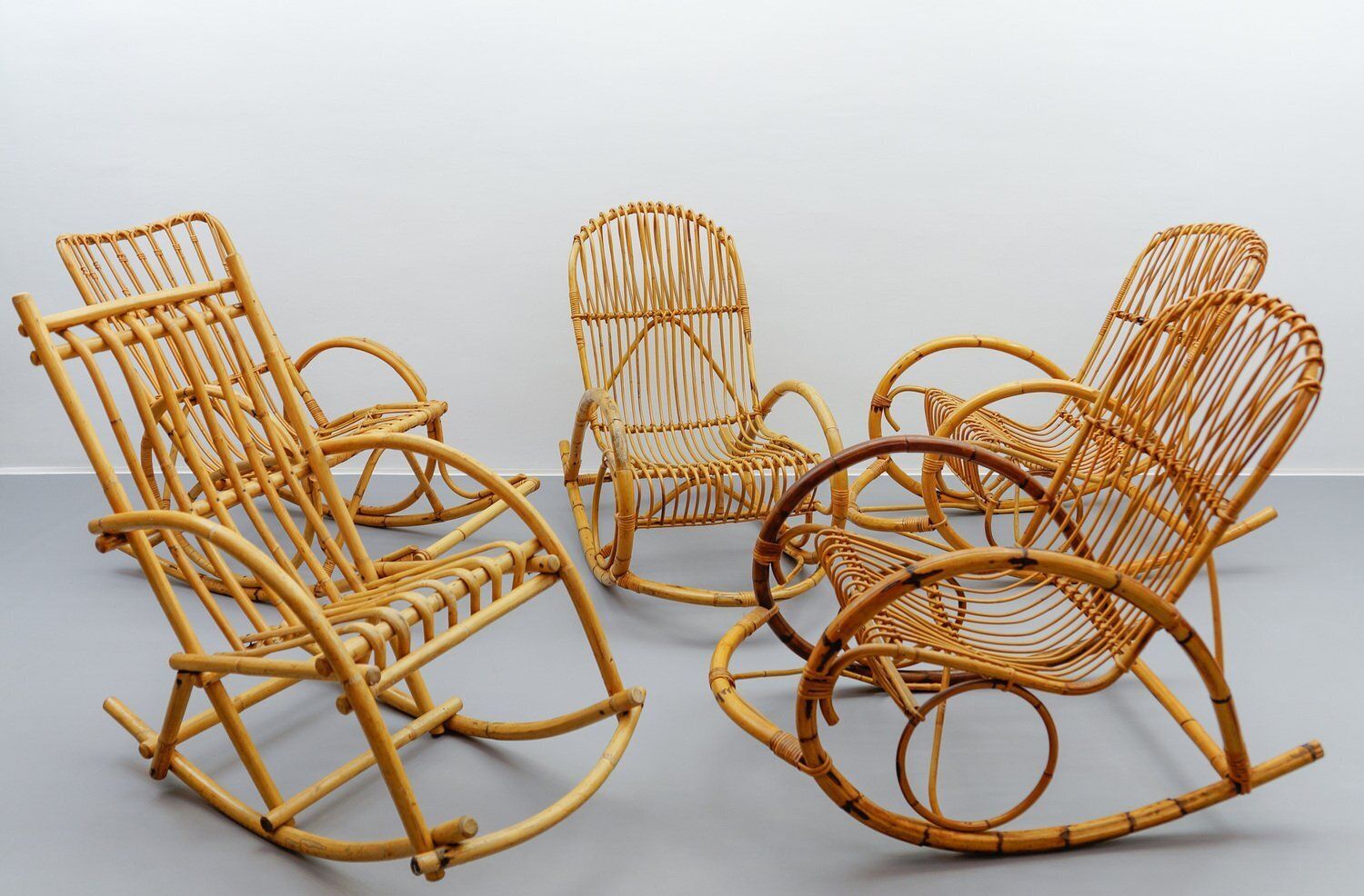 photo furniture Mid Century Modern Rattan And Bamboo Rocking Chair, 1960s