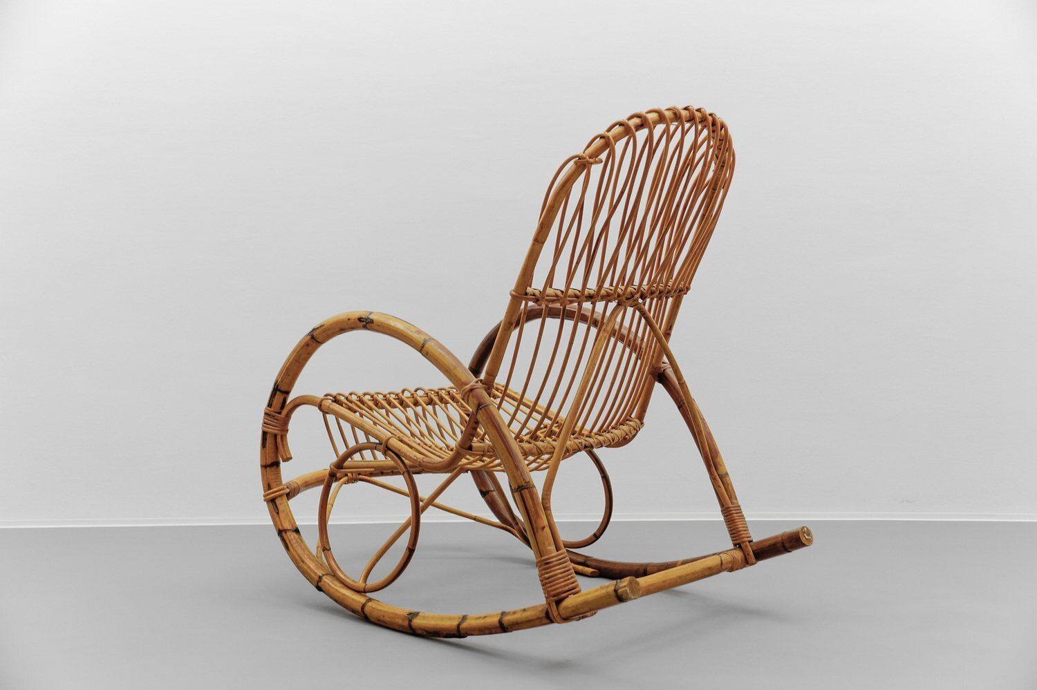 Mid Century Modern Rattan And Bamboo Rocking Chair, 1960s photo vinterior