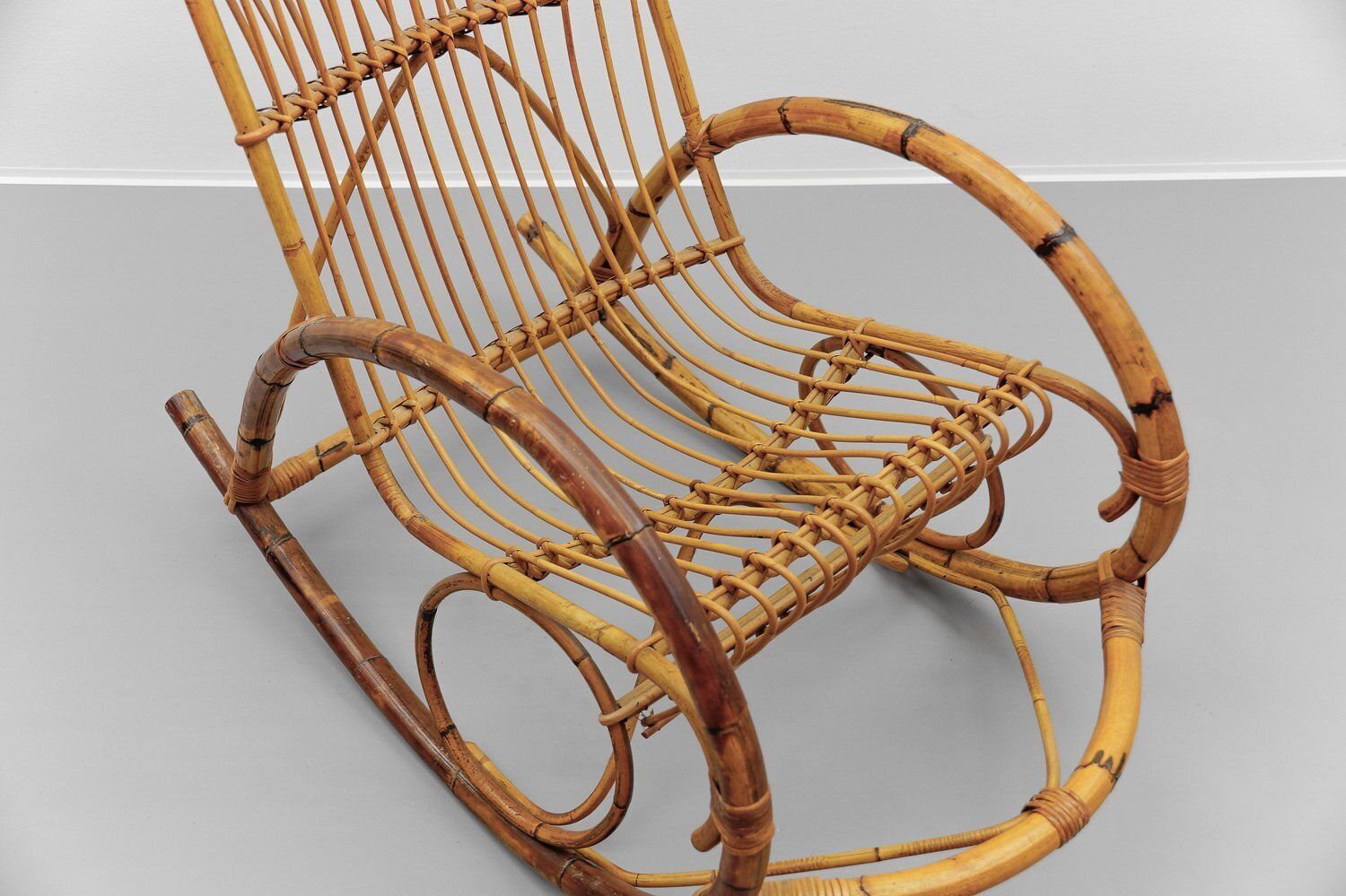 Mid Century Modern Rattan And Bamboo Rocking Chair, 1960s photo buy
