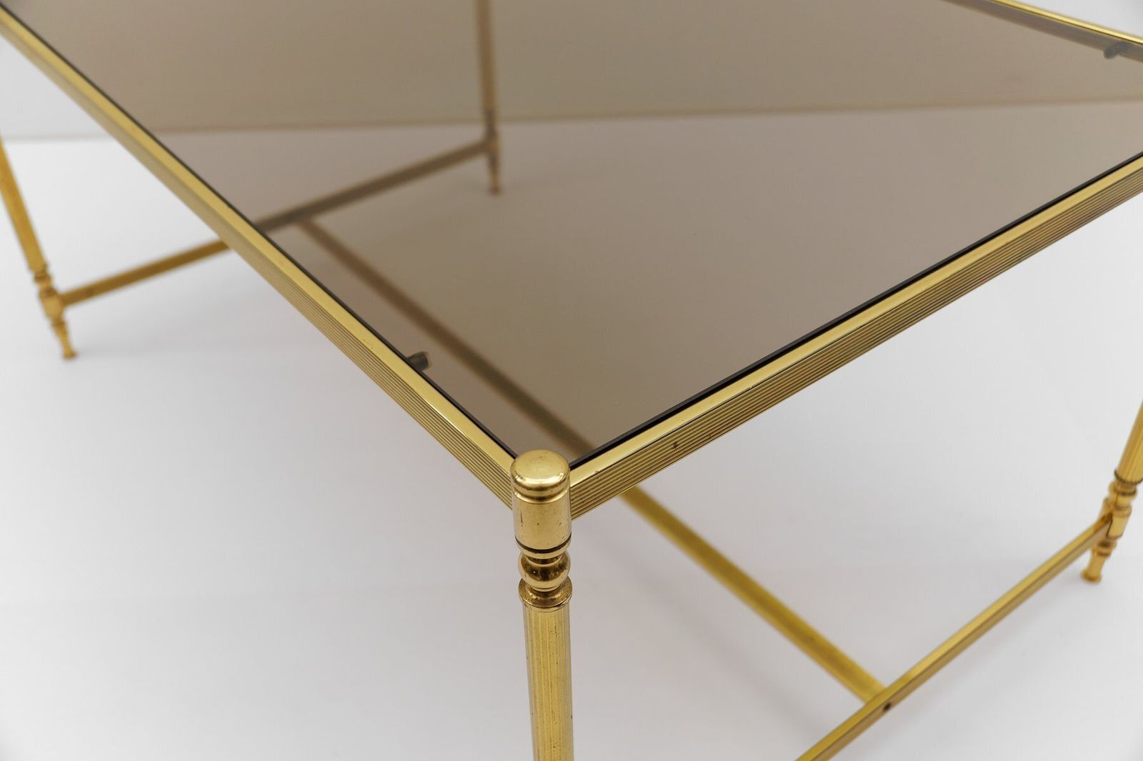photo furniture Square Gilt And Smoked Glass Coffee Table In The Style Of Chiavari, 1970s