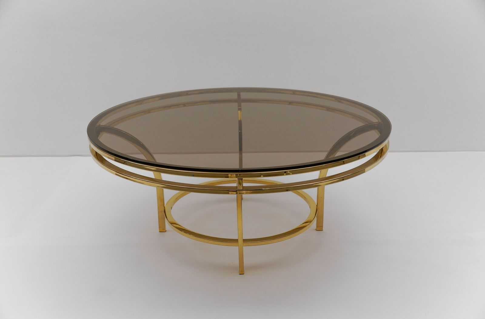 Round Double Frame Gilt And Smoked Glass Coffee Table, 1970s photo 700.0