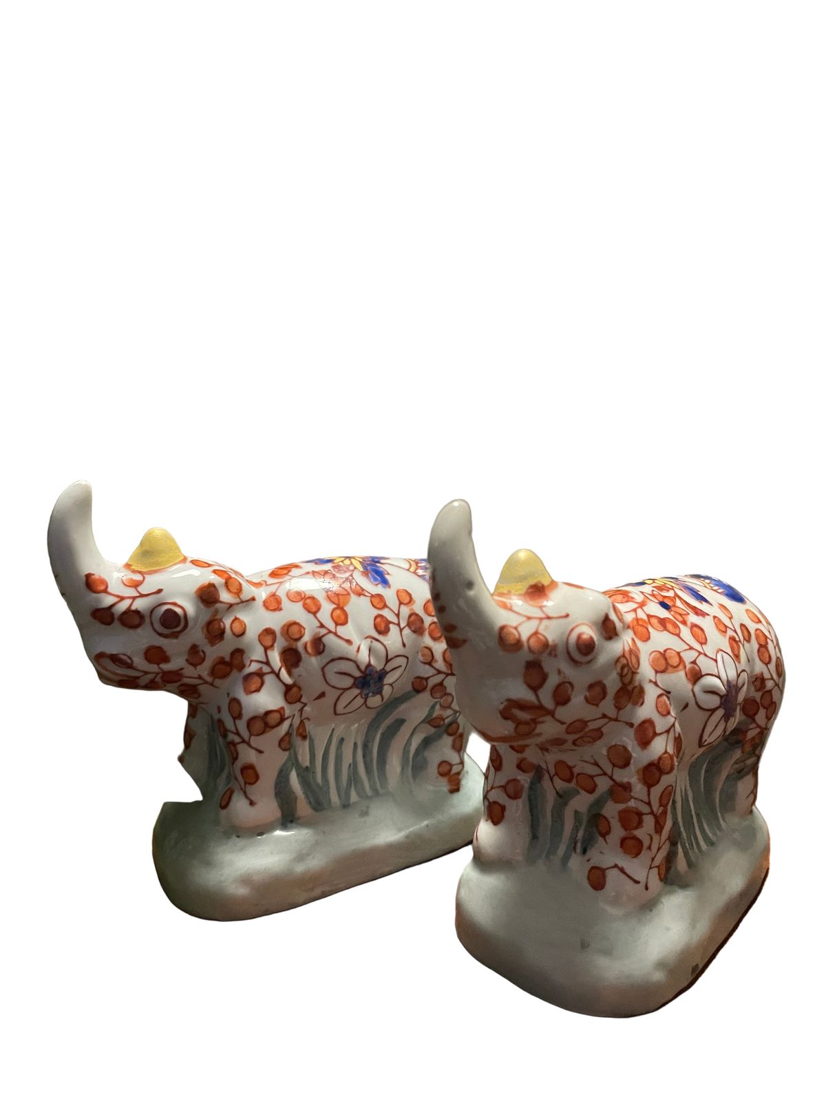 Chinese Imari Porcelain Rhino Figurines X 2