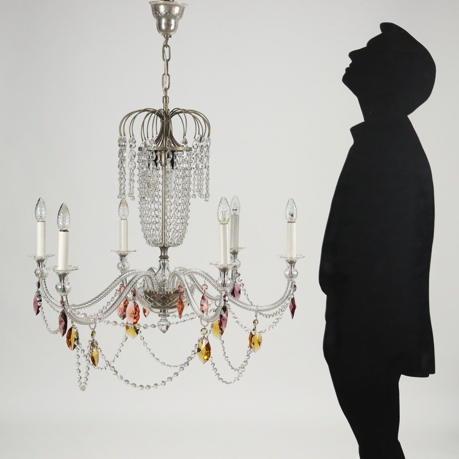Antique Chandelier 6 Lights Glass Italy XX Century photo furniture