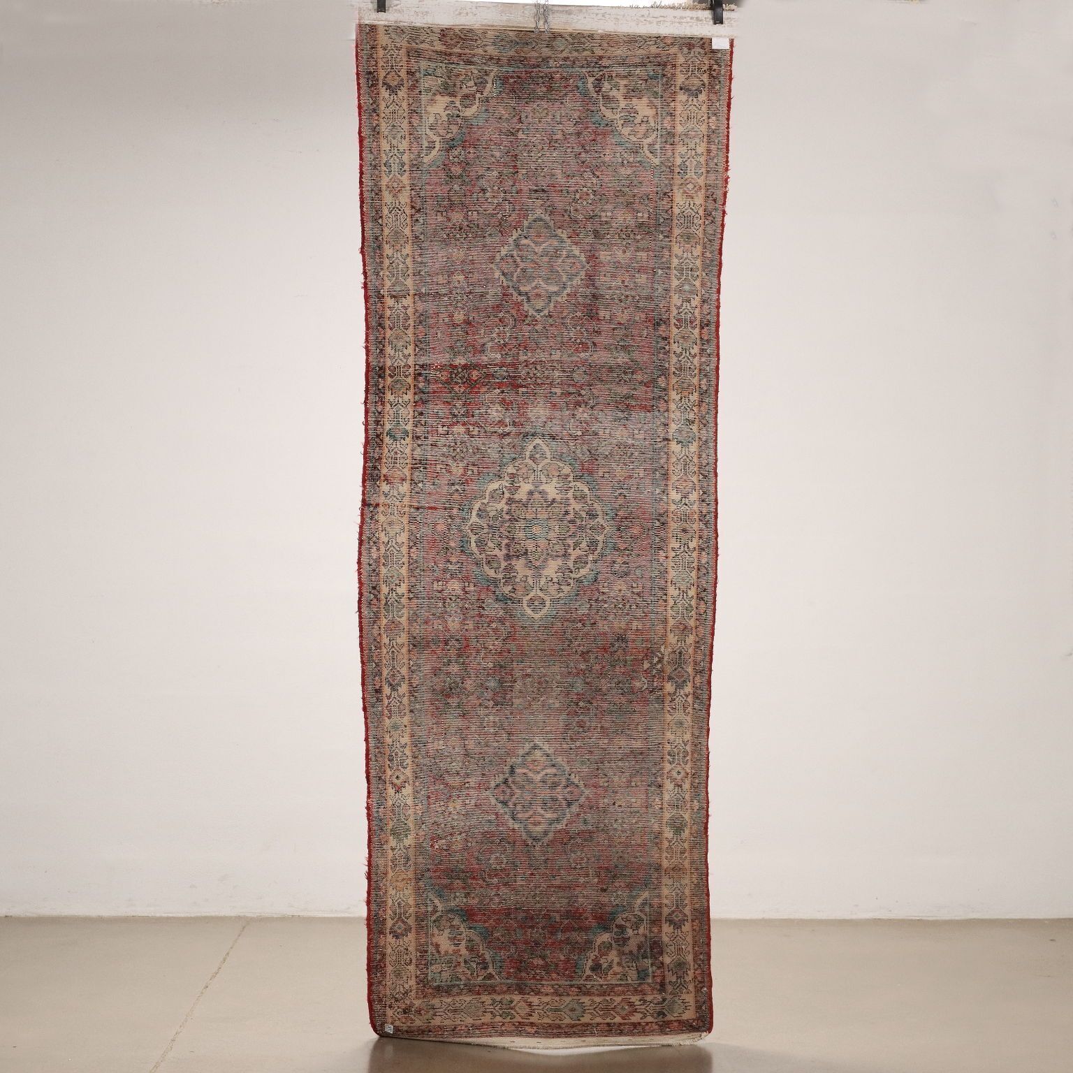 Antique Asian Carpet Cotton Wool Heavy Knot 116 X 41 In photo vinterior