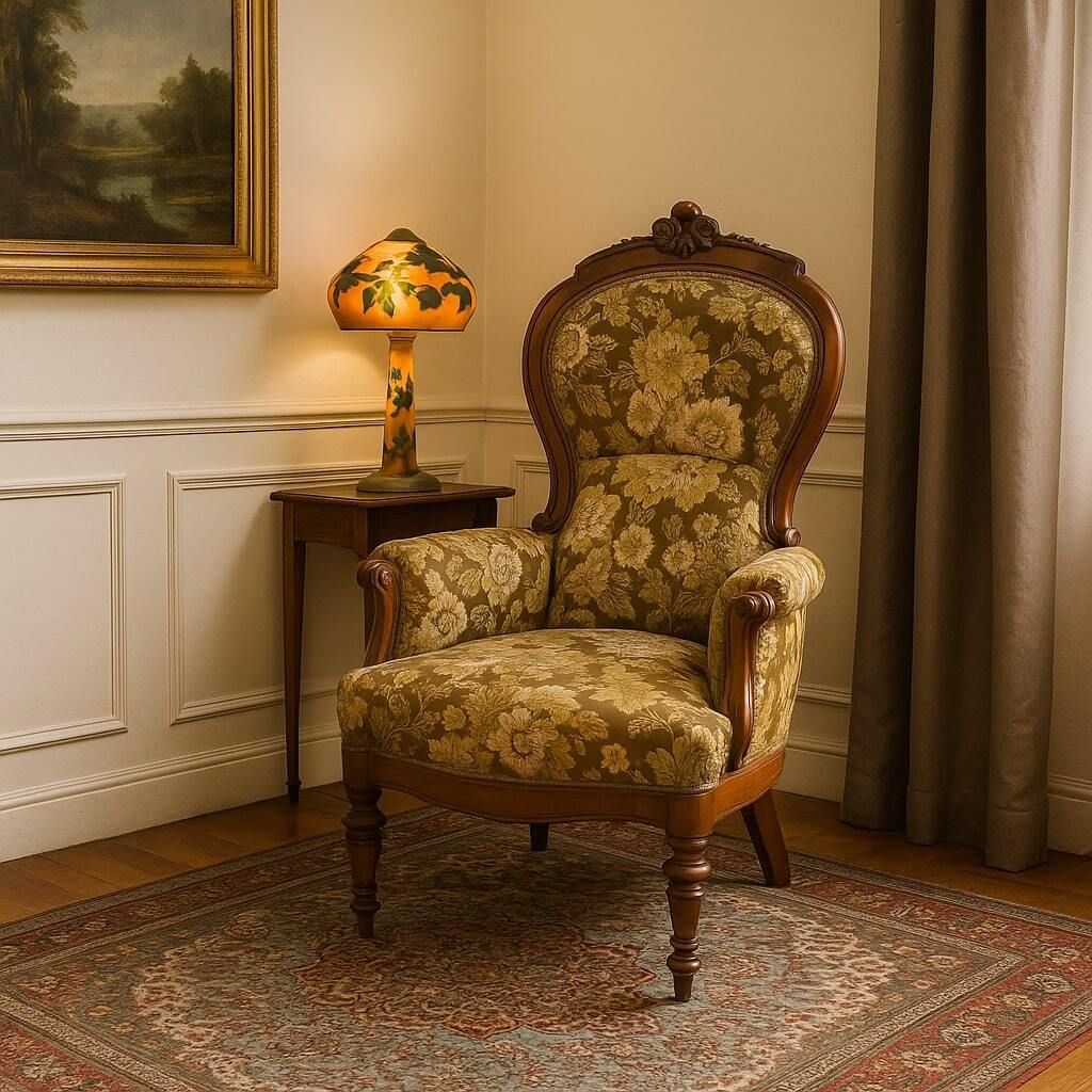 Antique Armchair Umbertino Walnut Fabric Italy XIX Century photo furniture