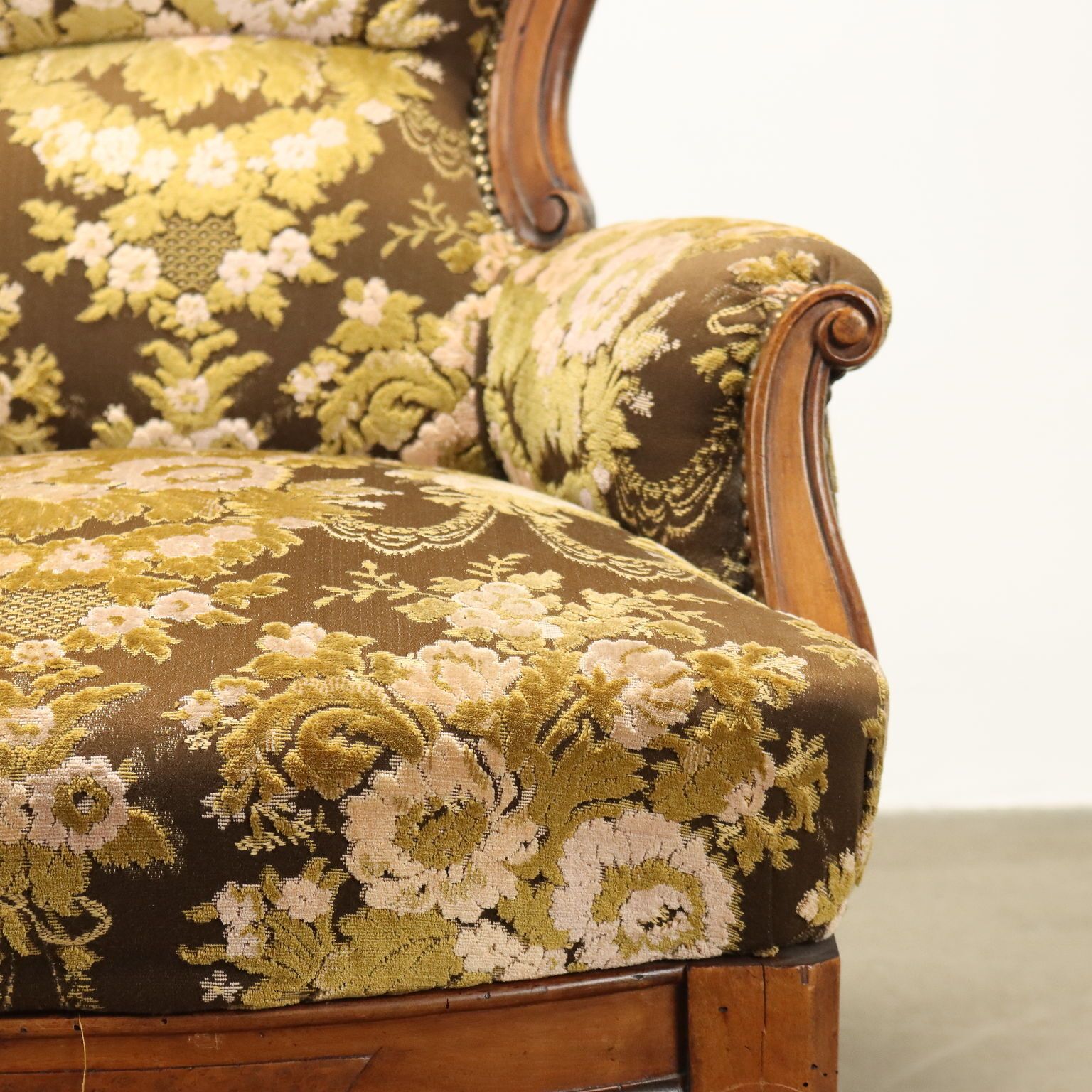 Antique Armchair Umbertino Walnut Fabric Italy XIX Century photo 360.0