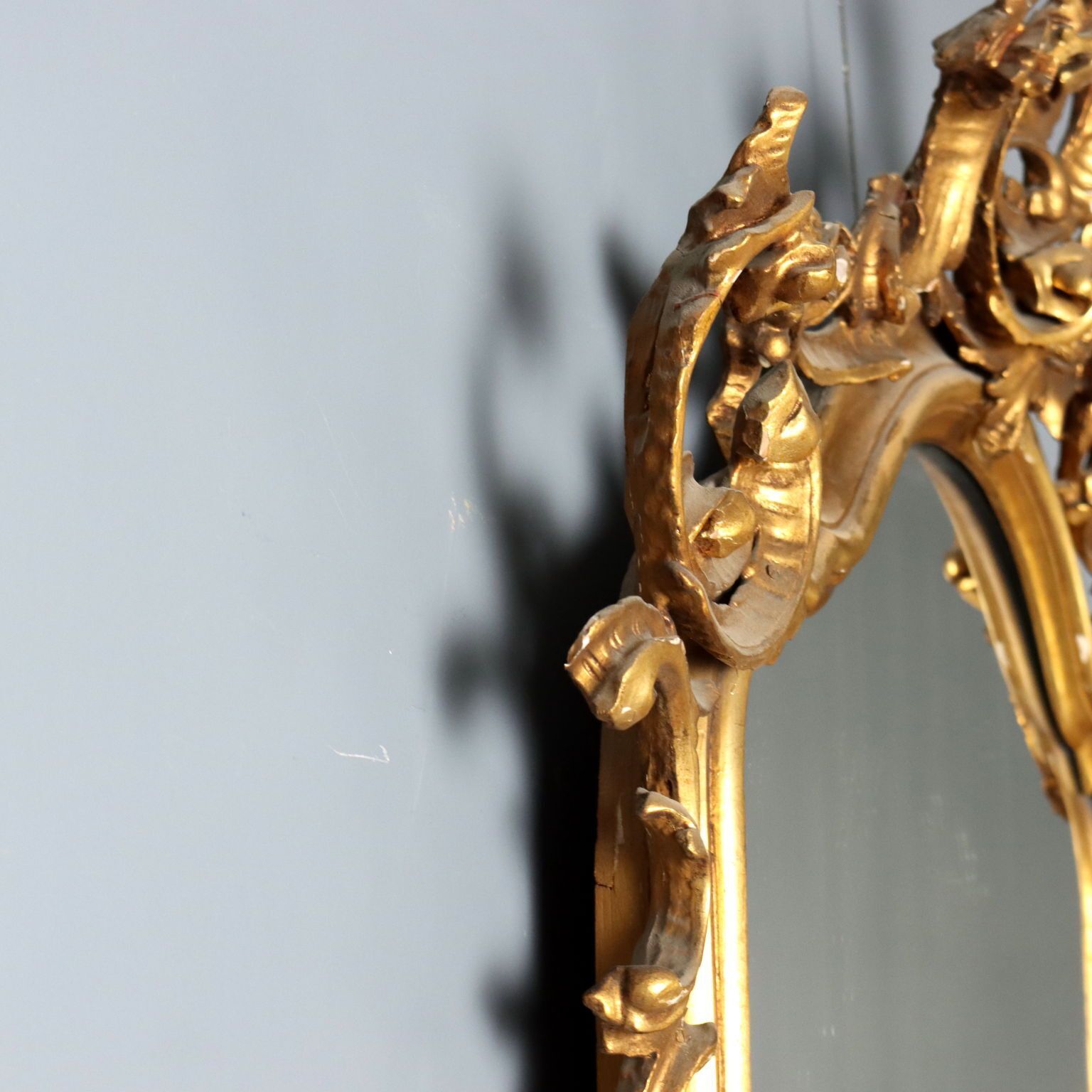 Antique Gilded Mirror Carved Wood Italy XX Century photo vinterior