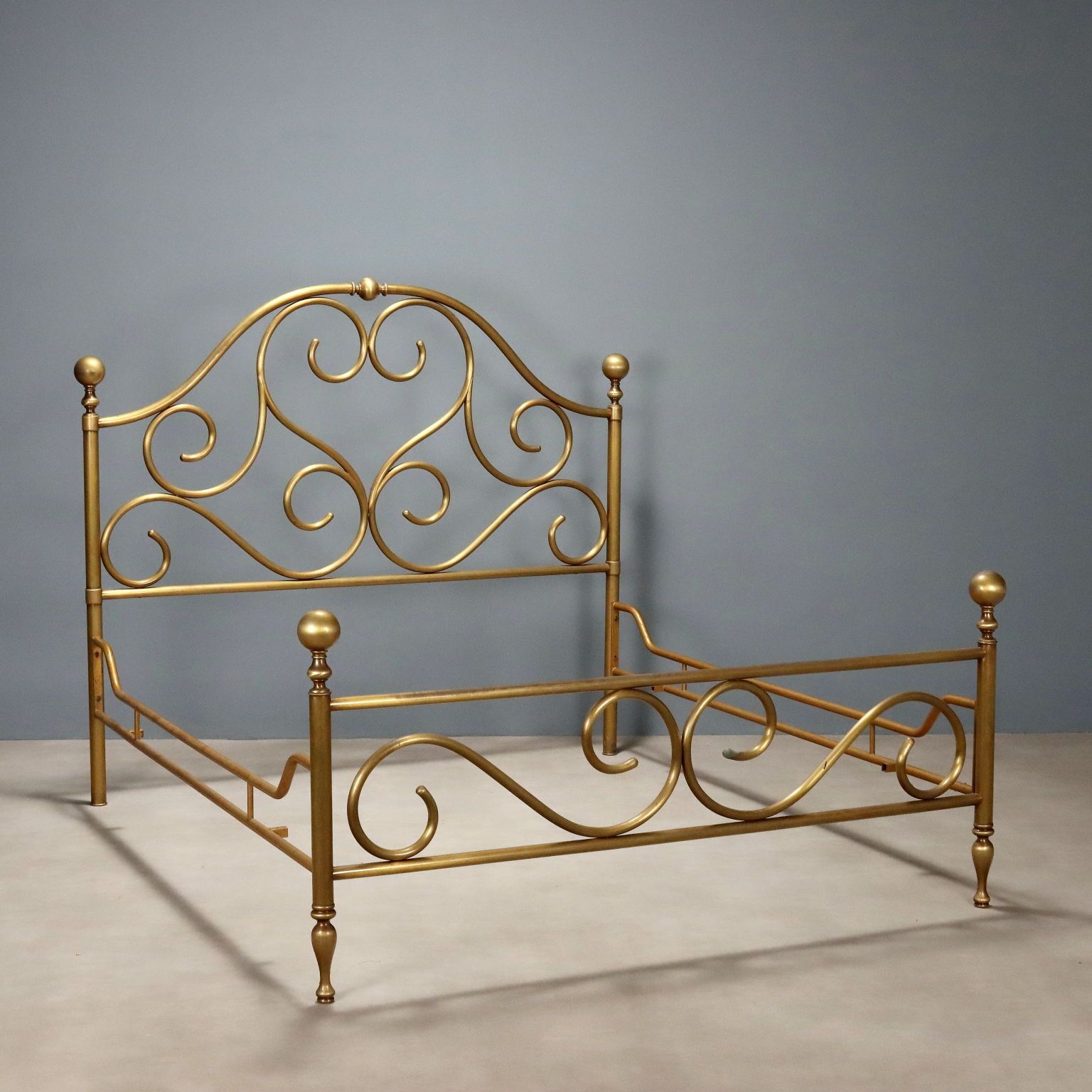 Antique Double Bed Brass Decorations Italy XX Century