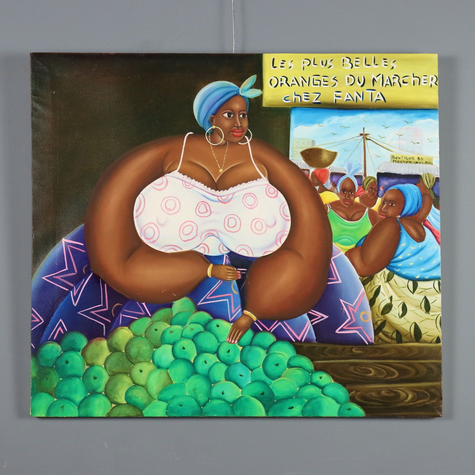 African Naif Painting The Orange Seller Oil On Canvas XX Century