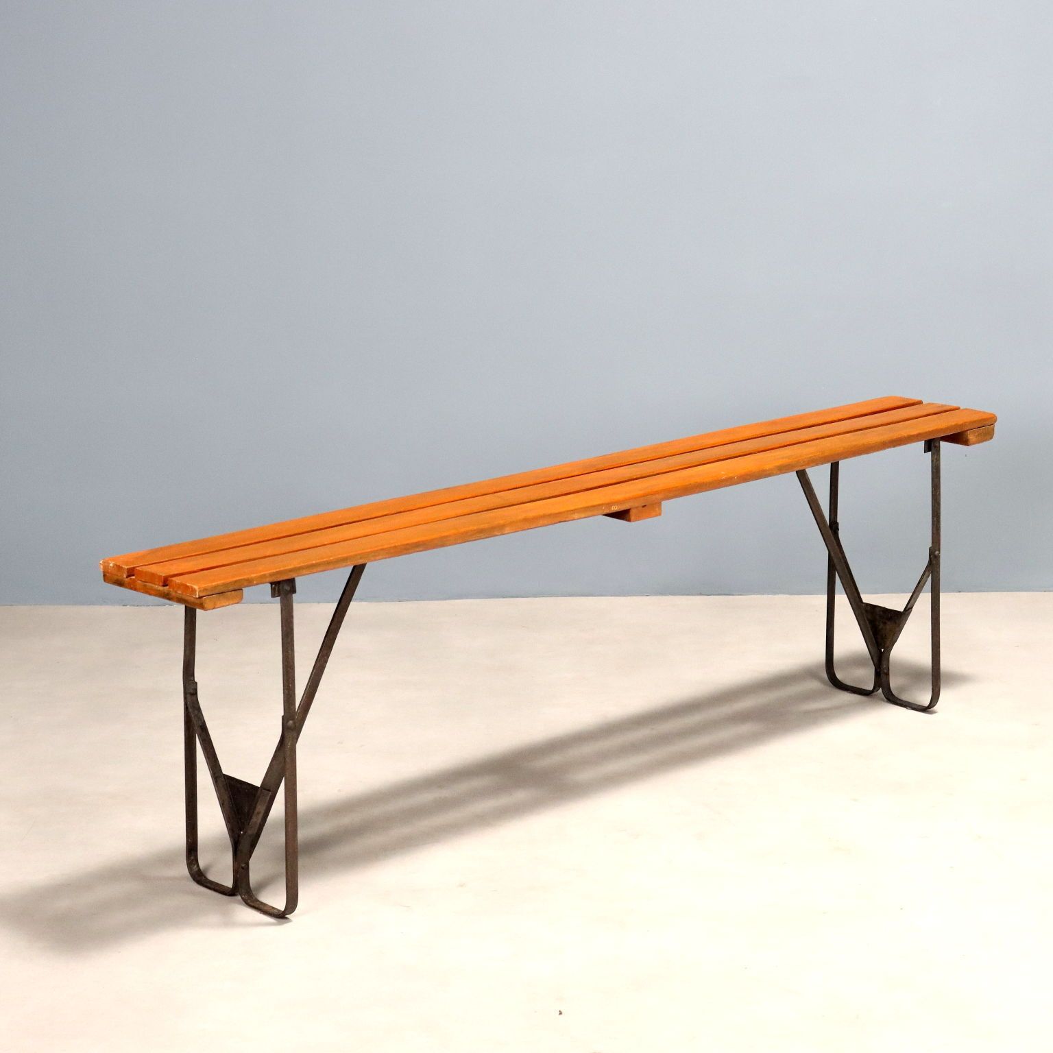 Vintage Bench Painted Beech Metal Design Italy 1960s