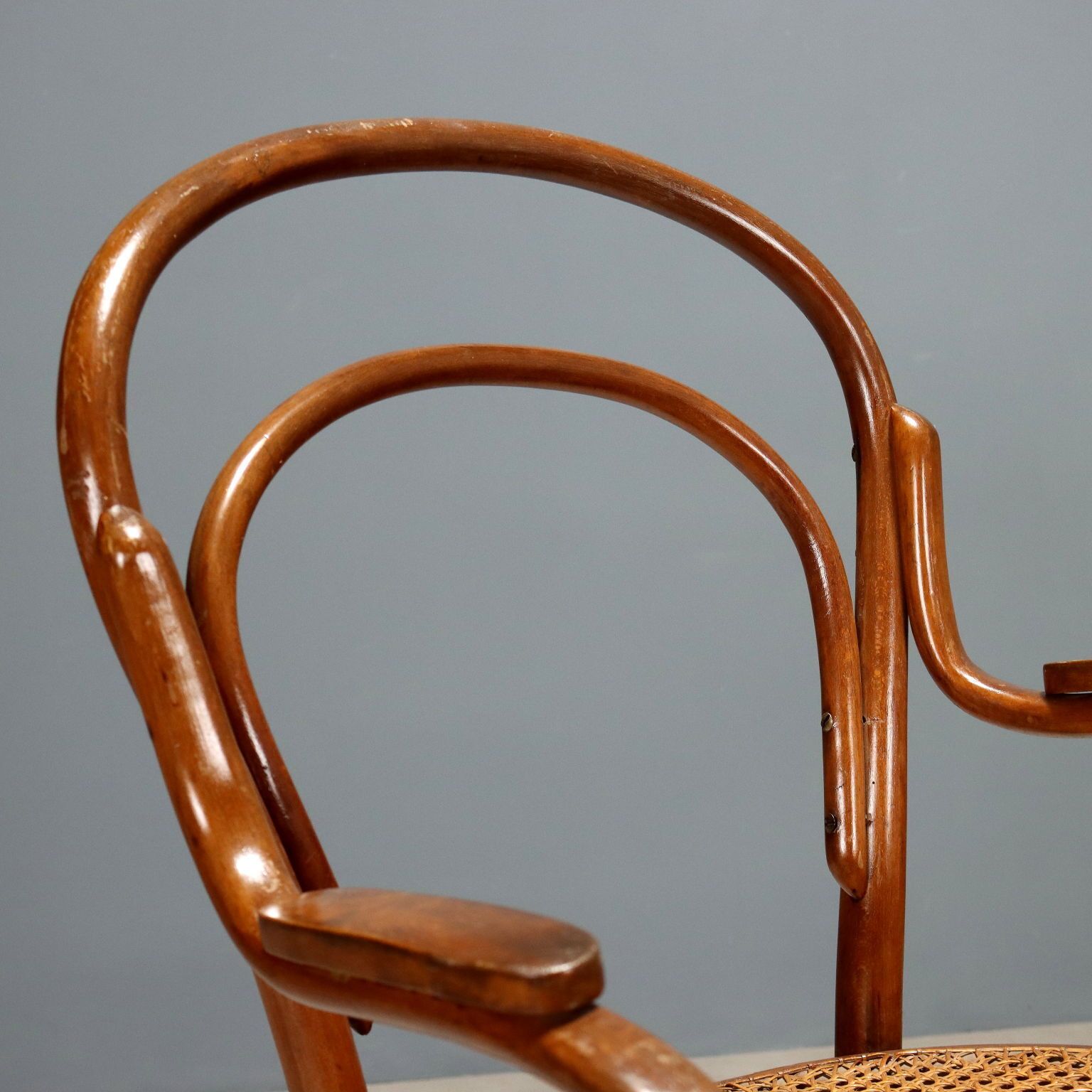 Antique Thonet Armchair Beech Vienna Straw XIX Century photo for sale