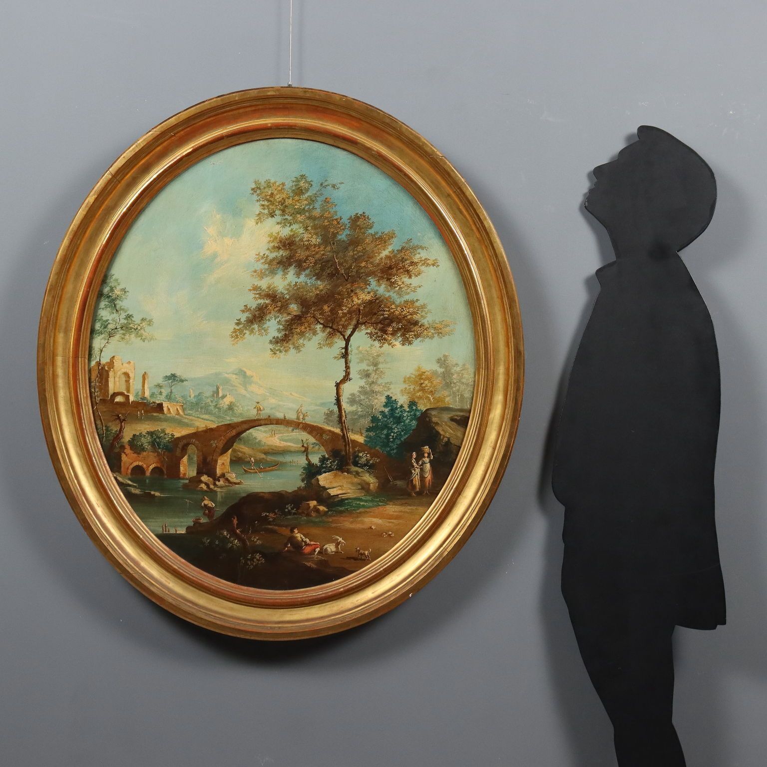 Antique Painting Landscape With River Oil On Hardboard XVIII Century photo furniture