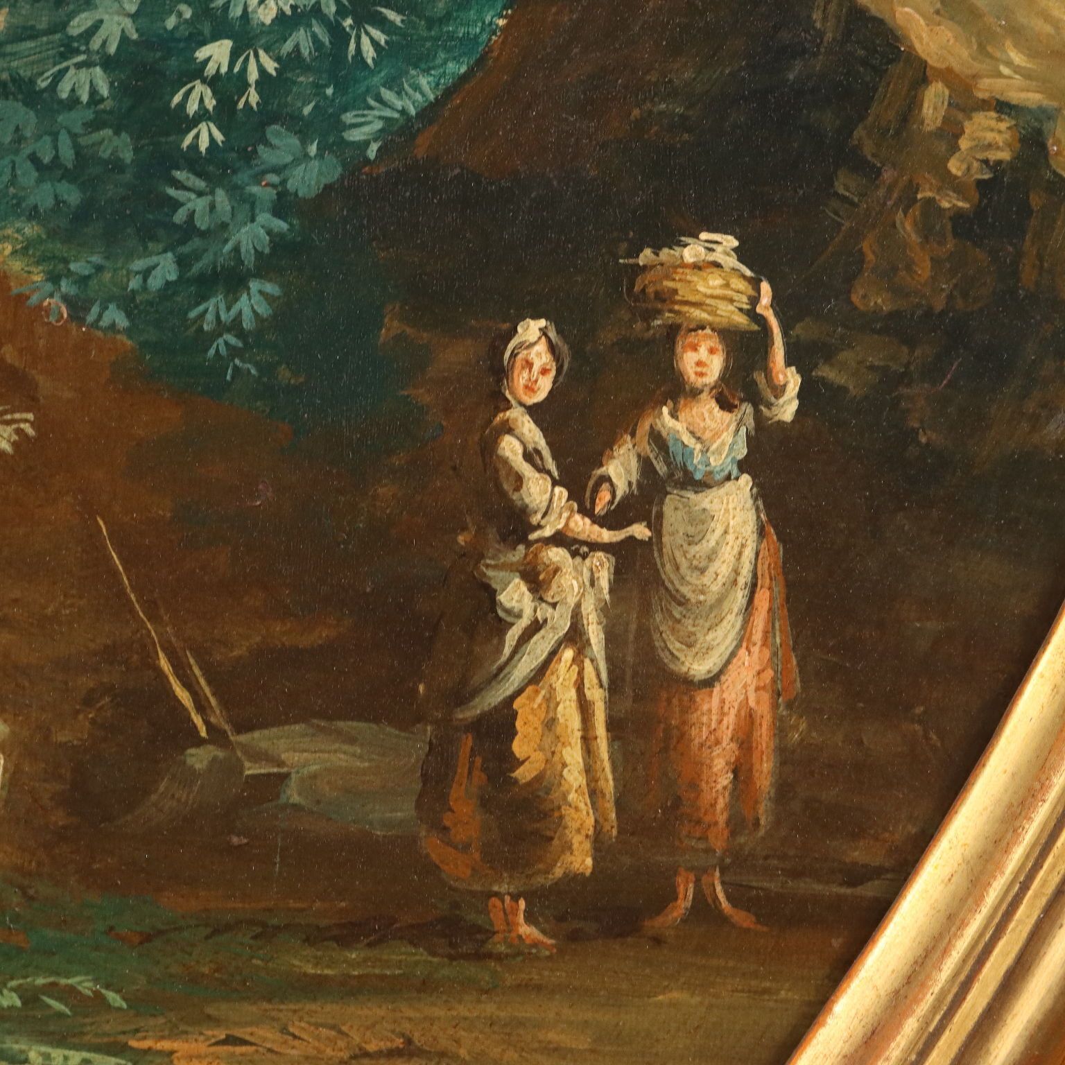 Antique Painting Landscape With River Oil On Hardboard XVIII Century photo vinterior
