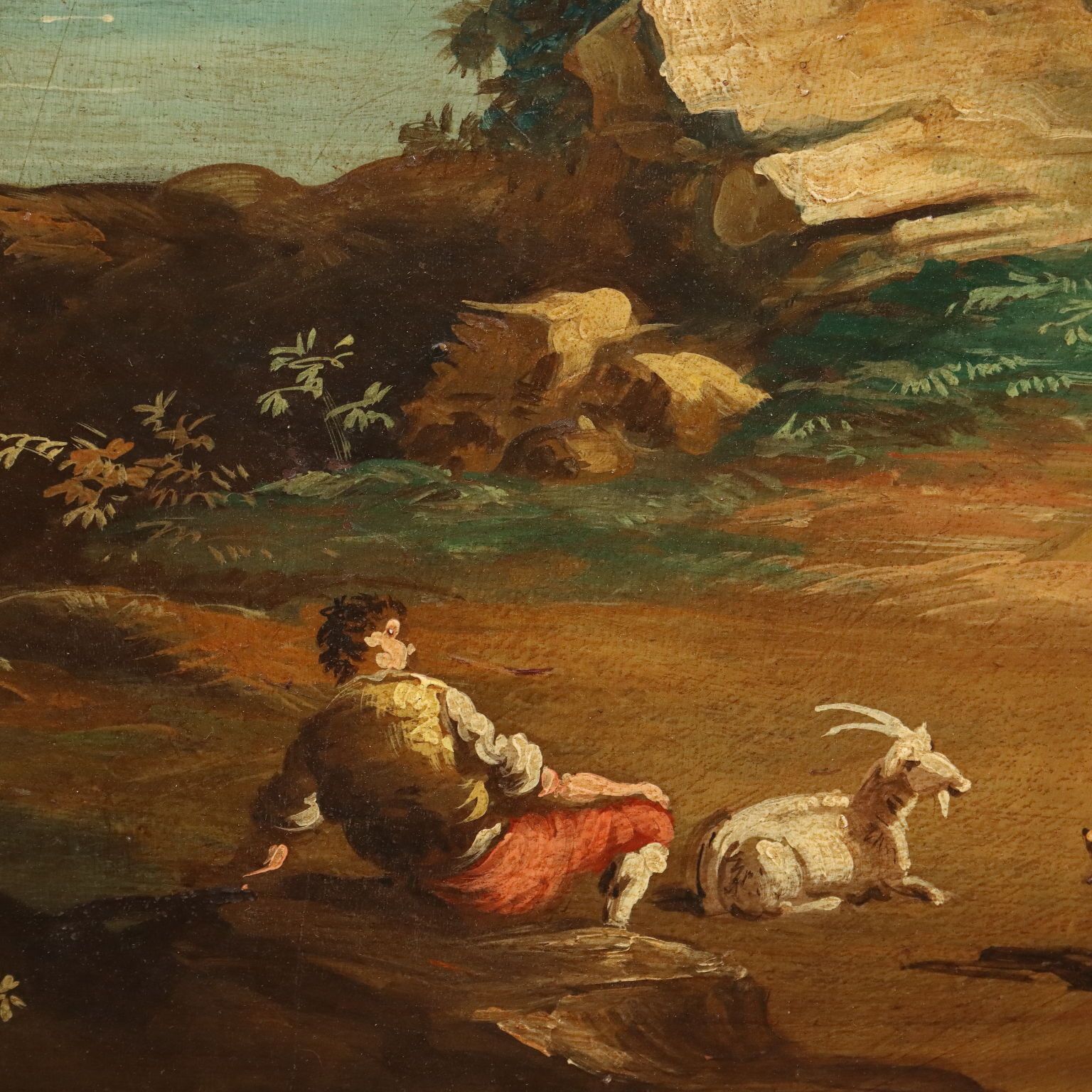 Antique Painting Landscape With River Oil On Hardboard XVIII Century photo buy