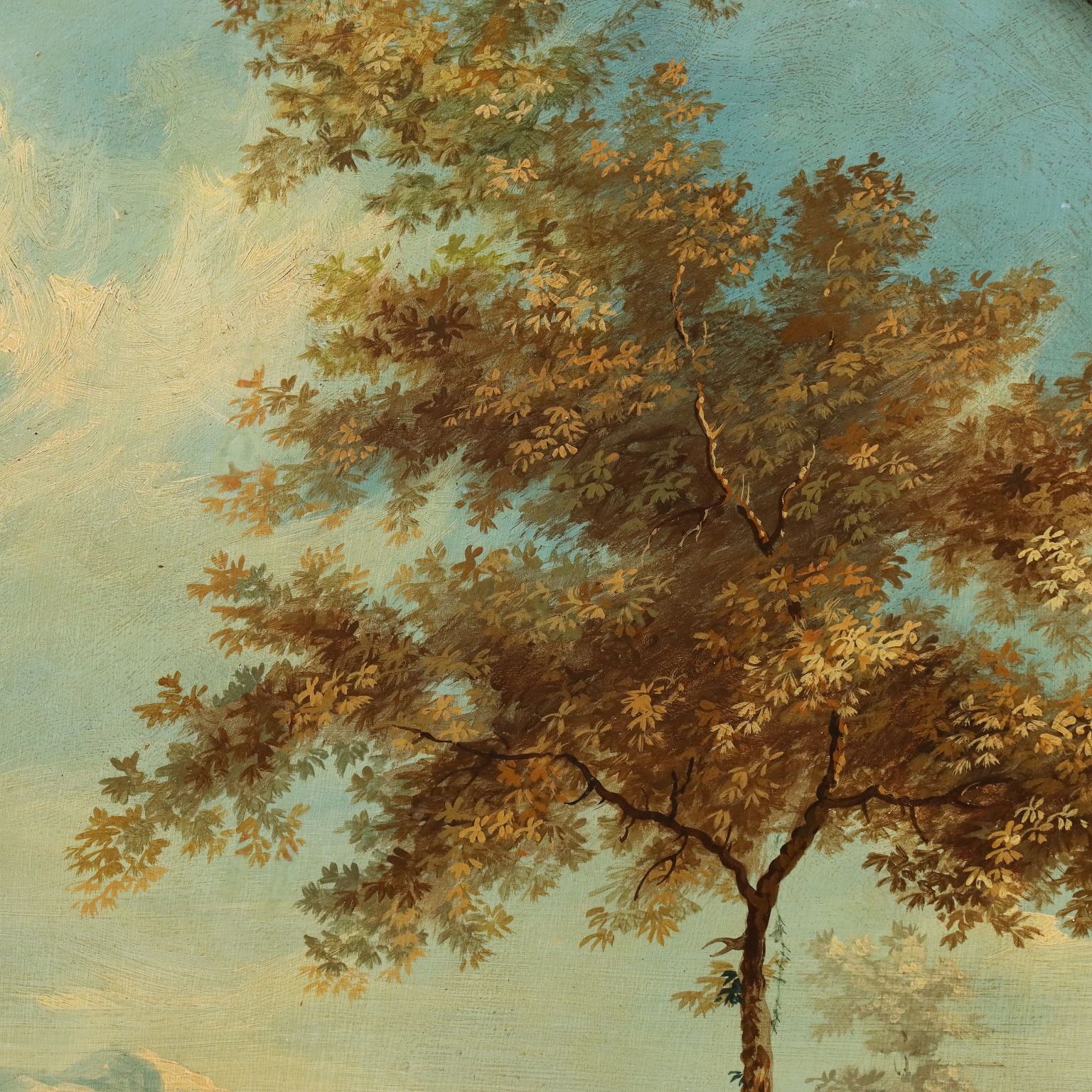photo for sale Antique Painting Landscape With River Oil On Hardboard XVIII Century