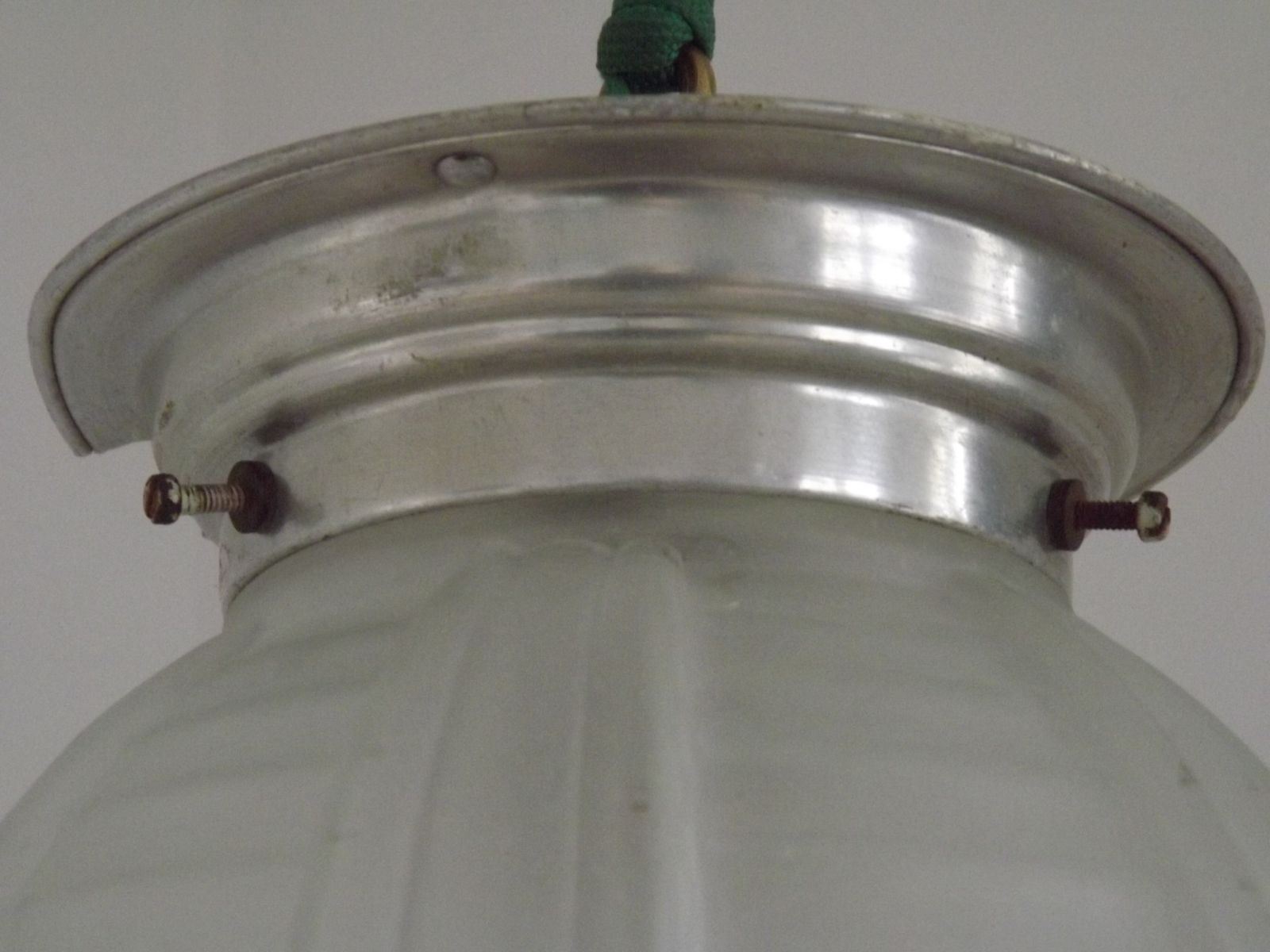 French Art Deco White Opaque Glass Shade Ceiling Light/ Lamp With Silver Metal Shade Fitter photo 110.0