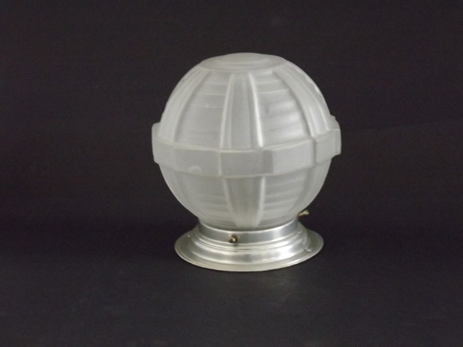 photo for sale French Art Deco White Opaque Glass Shade Ceiling Light/ Lamp With Silver Metal Shade Fitter