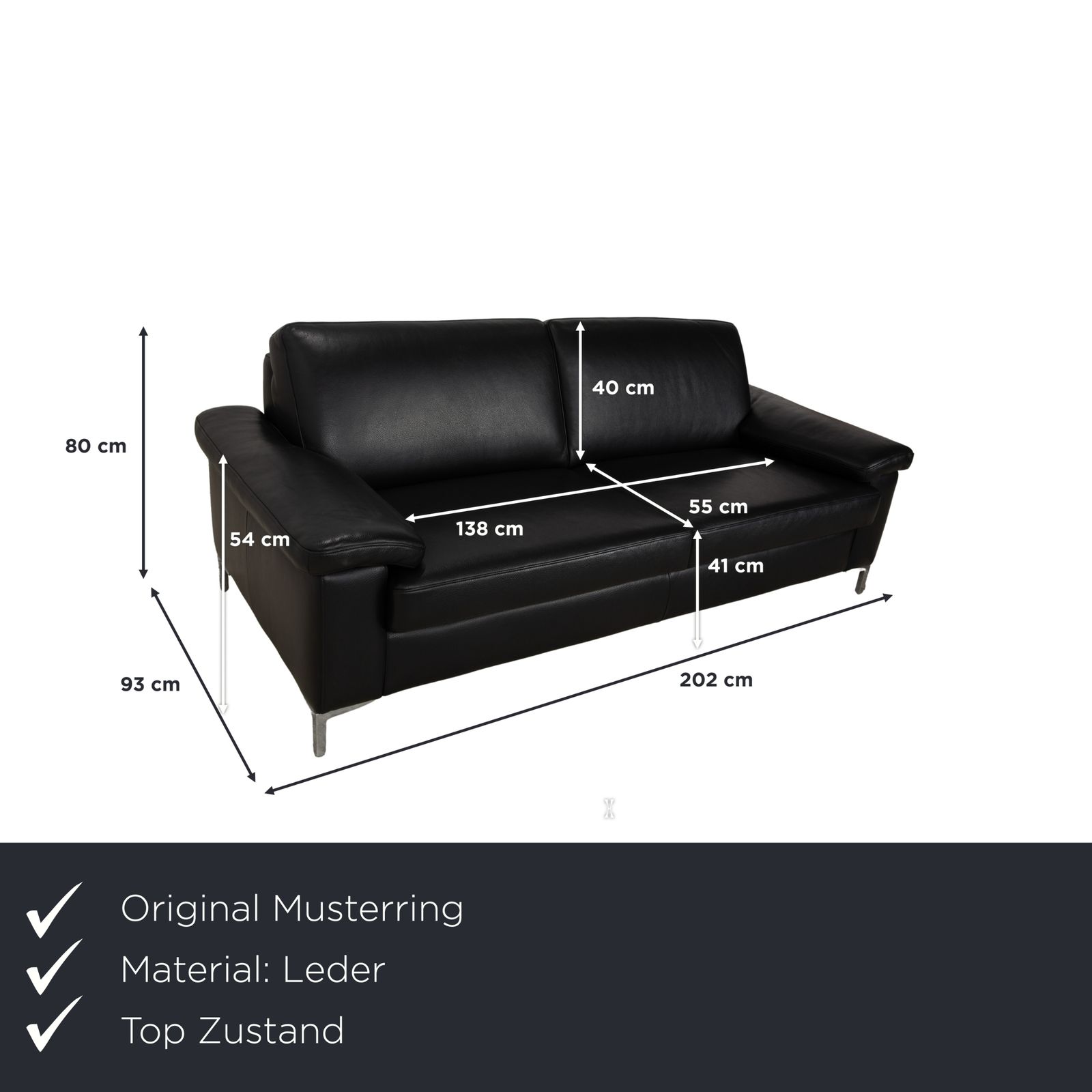 Canapé 2 places Musterring MR 2875 en cuir noir photo furniture