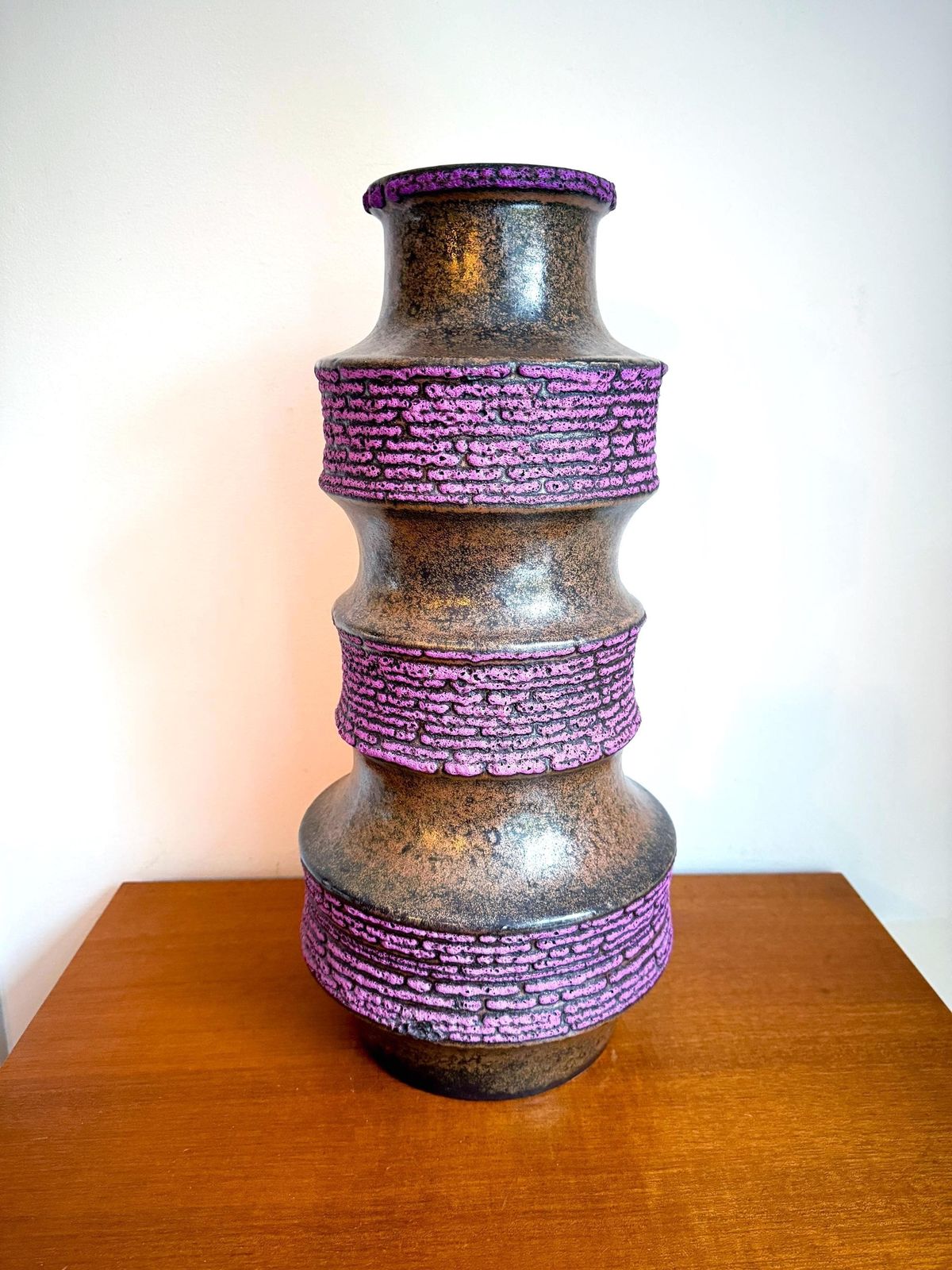 Vintage Scheurich West Germany Pagode Xxl Ceramic Vase   Model 267 48   Rare Purple Fat Lava Glaze   Mid Century   Pottery