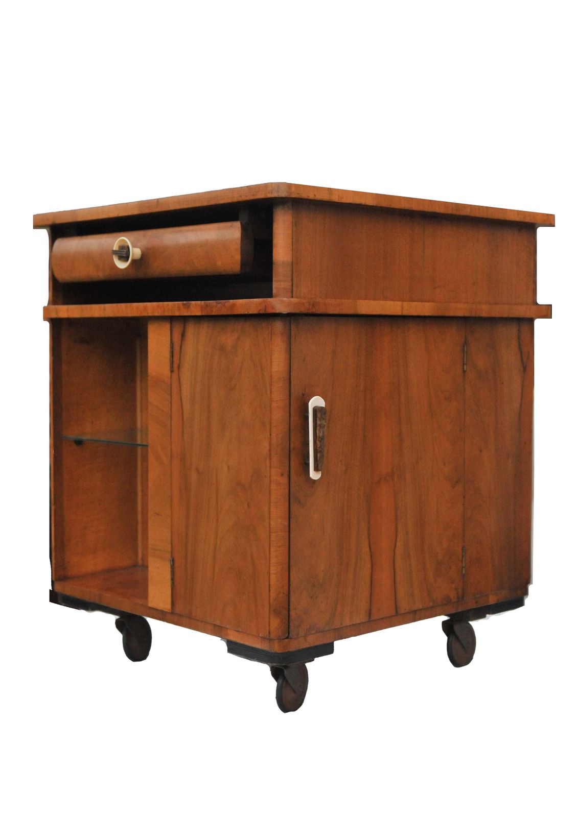 photo vintage Art Deco "Multibeau" Cocktail Bar Cart Made Of Burr Walnut Veneer 1930's