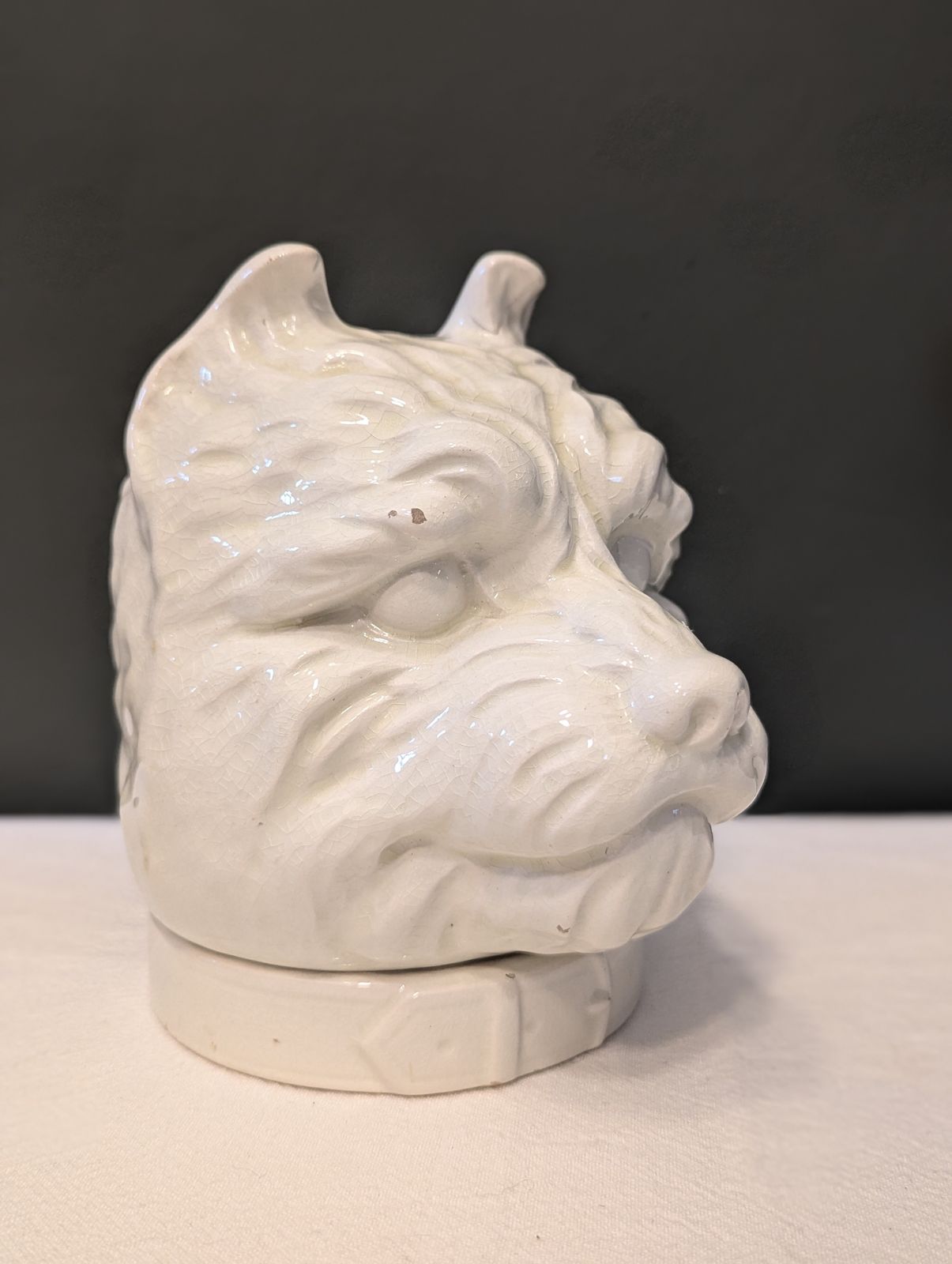 Rare Unpainted Majolica "Tom Terrier" Saint Clement Tobacco Pot, 1900 photo furniture