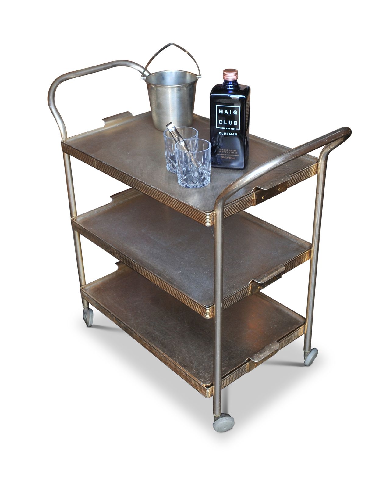 Mid Century Aluminum Bar Cart: 1960s Three Tier Drinks Trolley photo for sale
