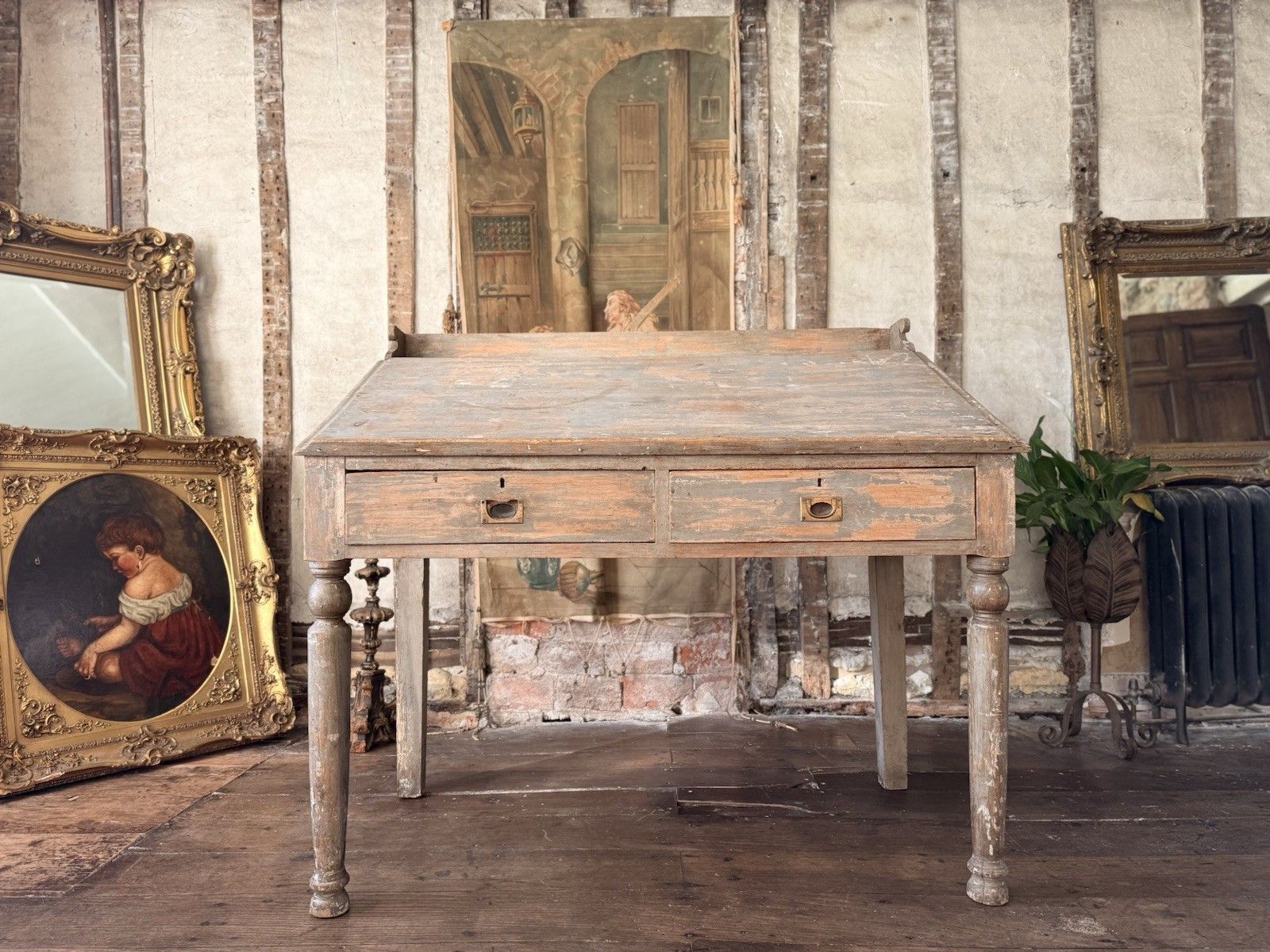 Antique Distressed Painted Scrubbed Pine Clerk's Desk (Shop) Display Table photo for sale