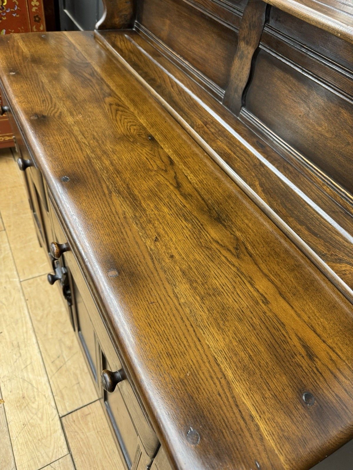 Ercol Old Colonial Solid Oak Dresser Base And Rack – Classic Vintage Storage photo vintage